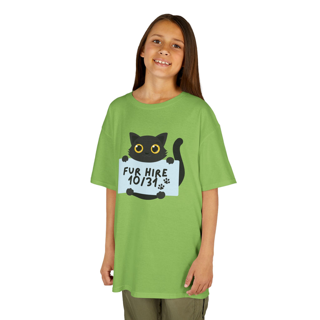 "Fur Hire" Adorable Personalized Halloween Cat Tee for Kids