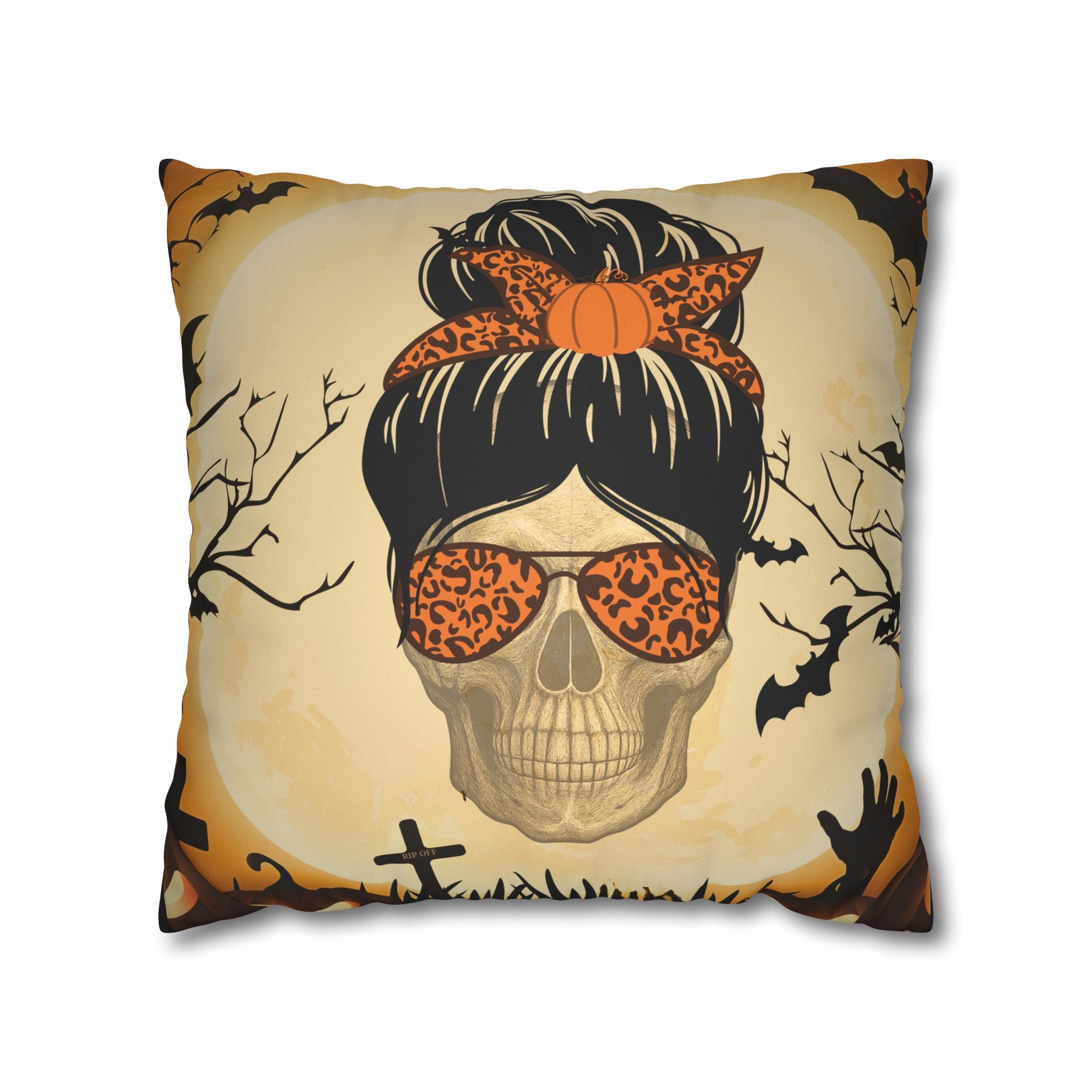 "Mumster" Halloween Skull Pillowcase, Faux Suede Decorative Cushion Cover, Personalized