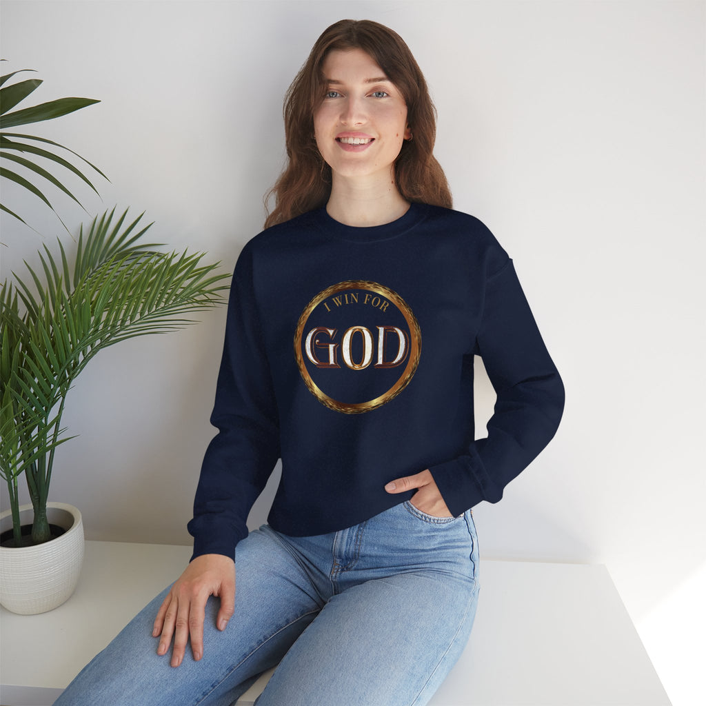 I Win For God Crewneck Sweatshirt — Christian Faith Inspirational Pullover
