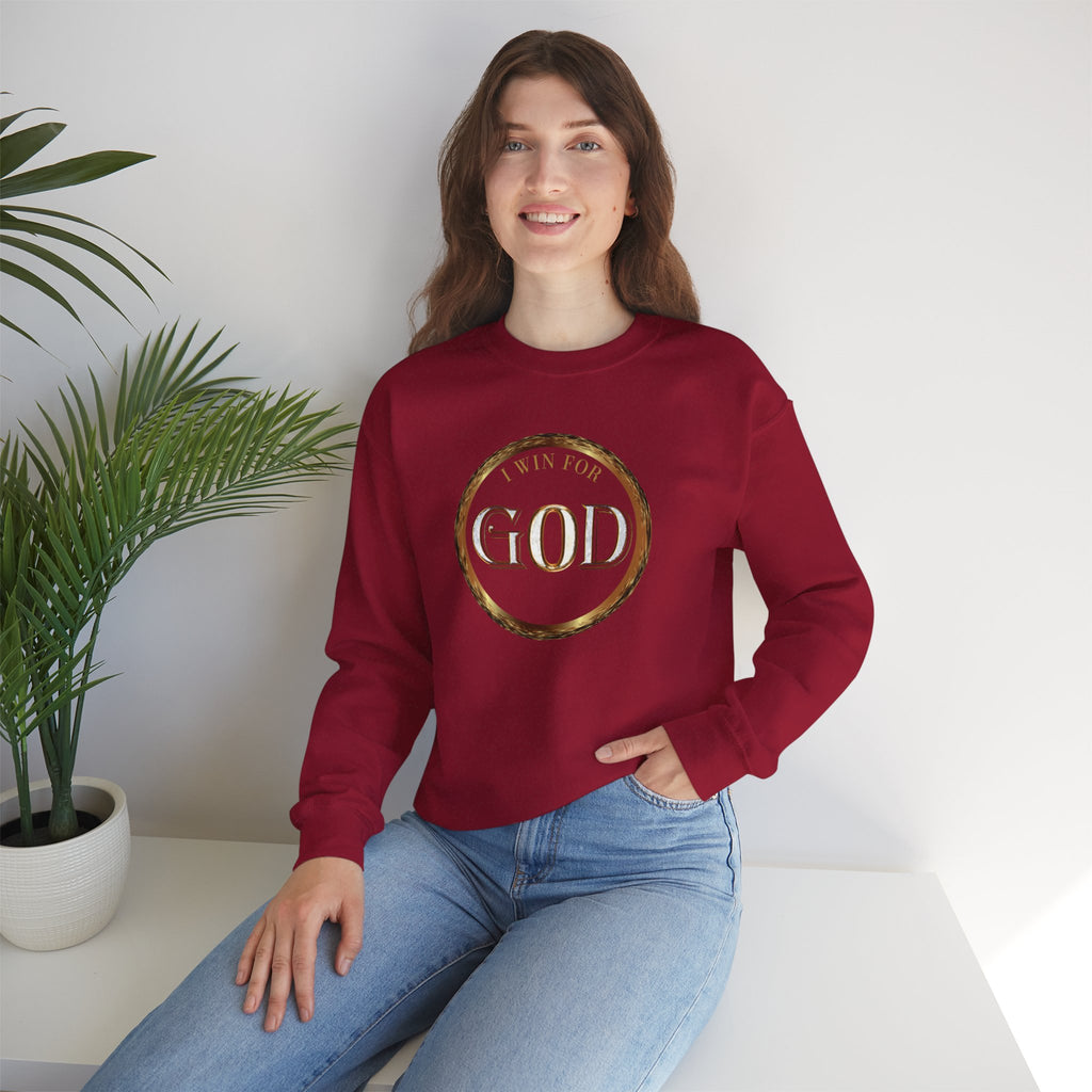 I Win For God Crewneck Sweatshirt — Christian Faith Inspirational Pullover