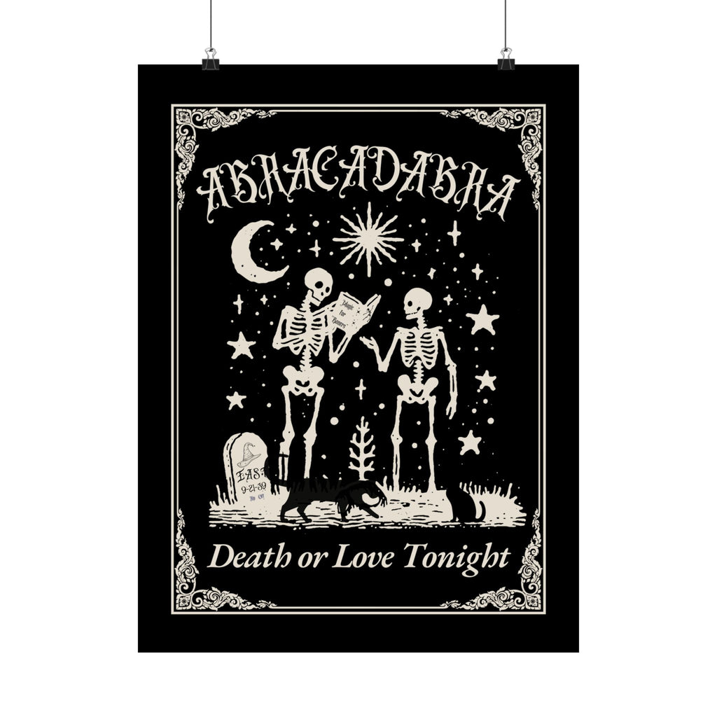 " Abracadabra" Satin Poster: Spooky Skeleton Halloween Art