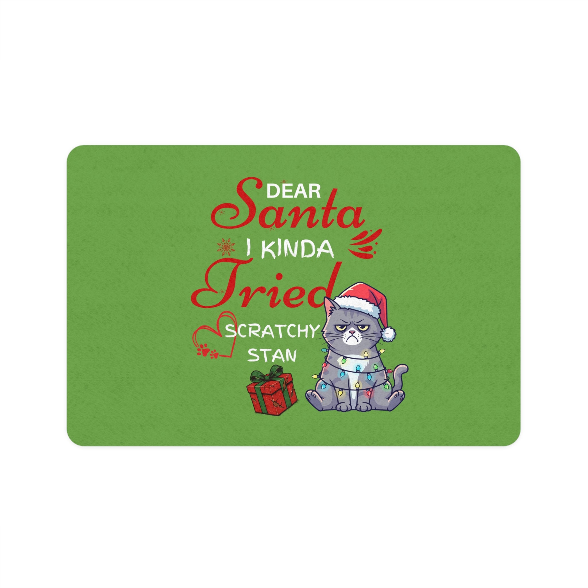 Pet Custom Food Mat — "Dear Santa I Kinda Tried" Cute Christmas Cat Feeding Mat (12x18)