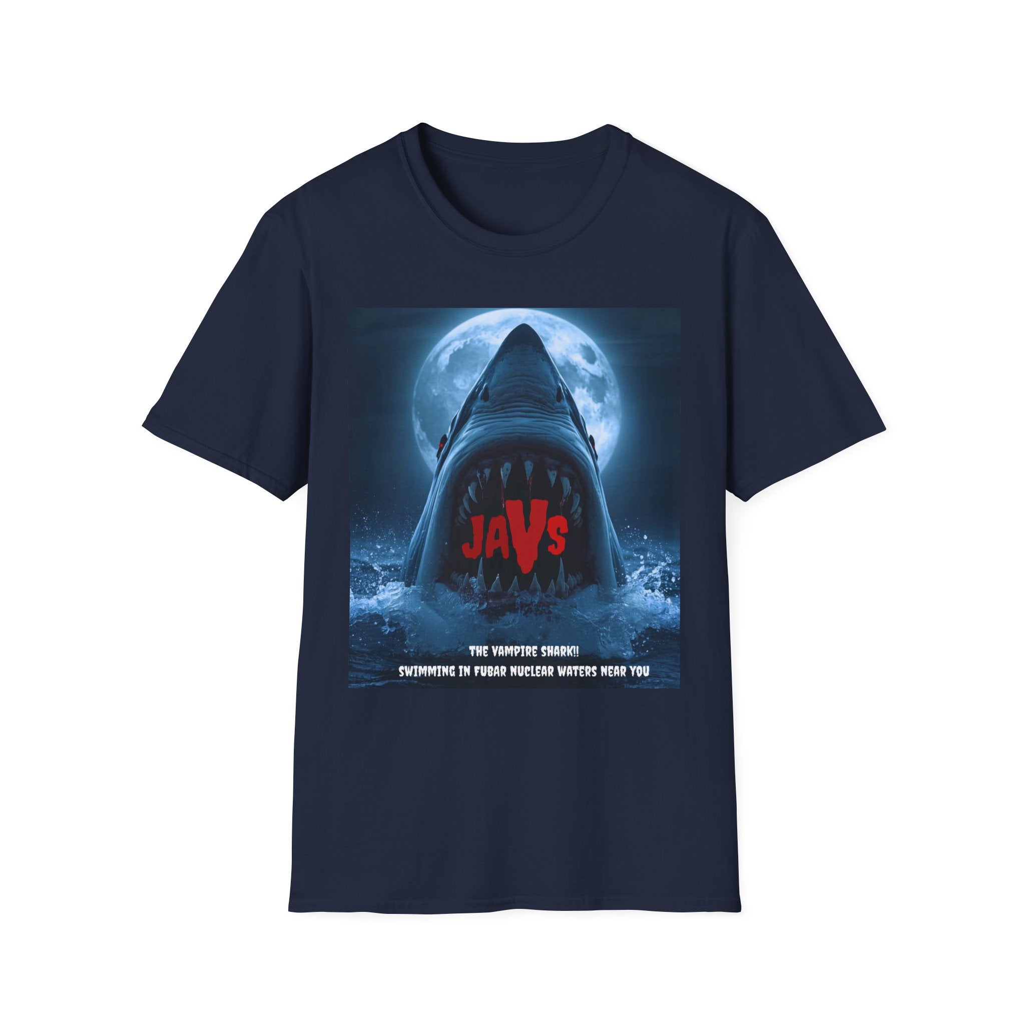 "Javs the Fubar Vampire"  Inspired Unisex Softstyle T-Shirt | Shark Fan Tee, Movie Night Shirt, Gift for Horror Lovers, Summer Casual Wear, Ocean Themed Apparel