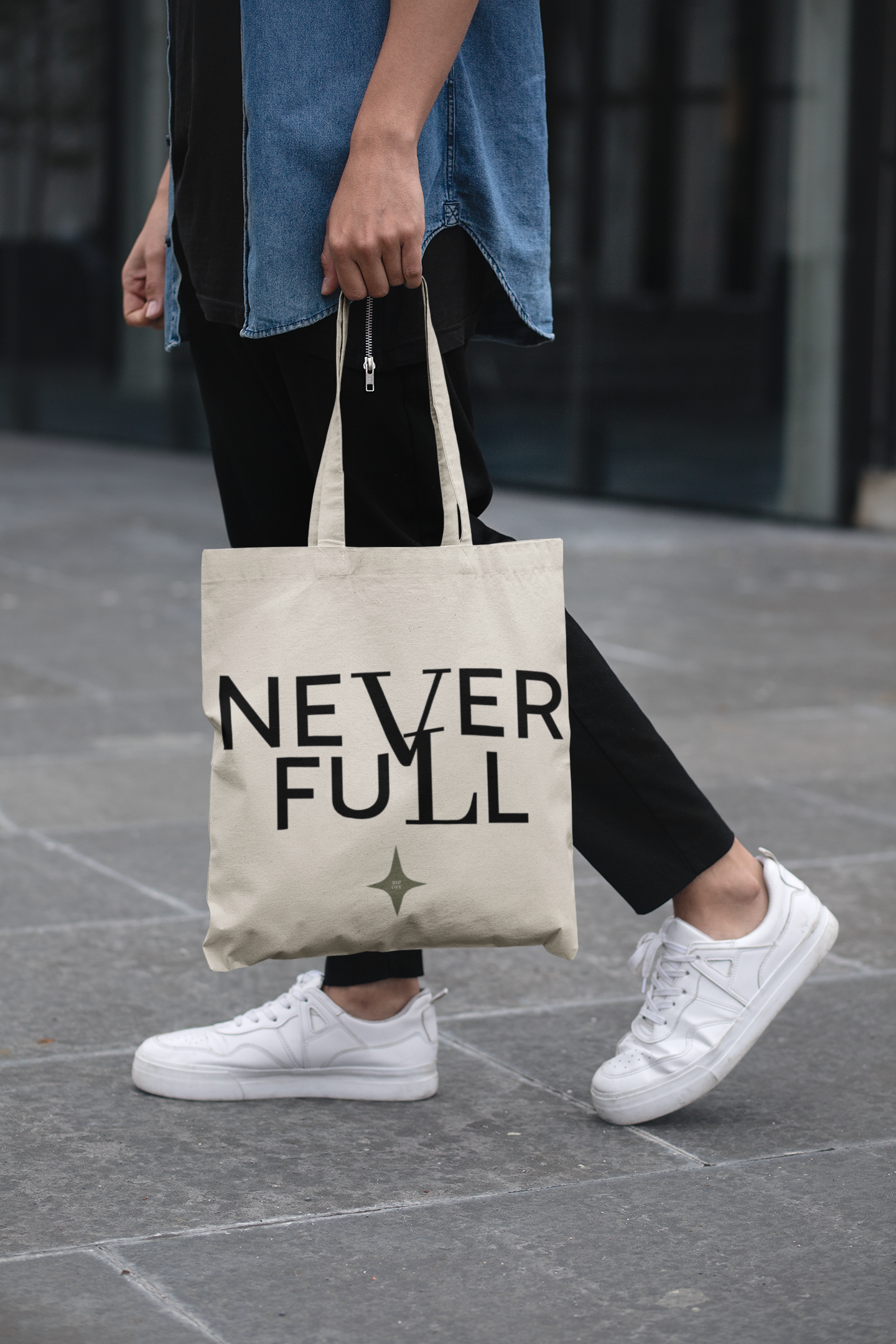 Large Eco Custom Tote - " Life is Never Full" by Jojo711*,   finding humor in design and life, LV mock, profits support Feeding America