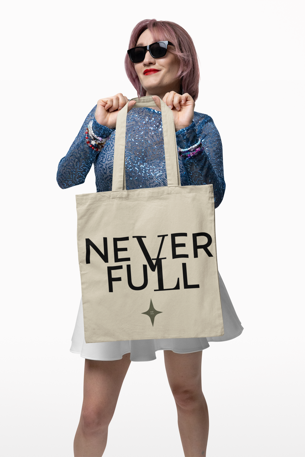 Large Eco Custom Tote - " Life is Never Full" by Jojo711*,   finding humor in design and life, LV mock, profits support Feeding America