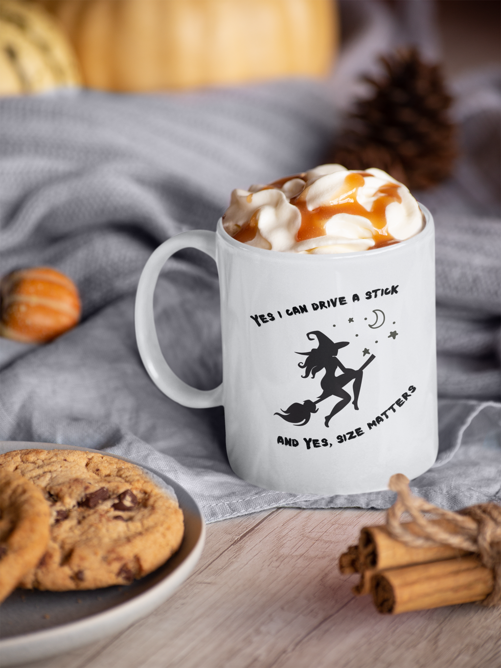 " Yes I Drive Stick" White 110z/15oz, Witchy Halloween Coffee Cup, Personalized