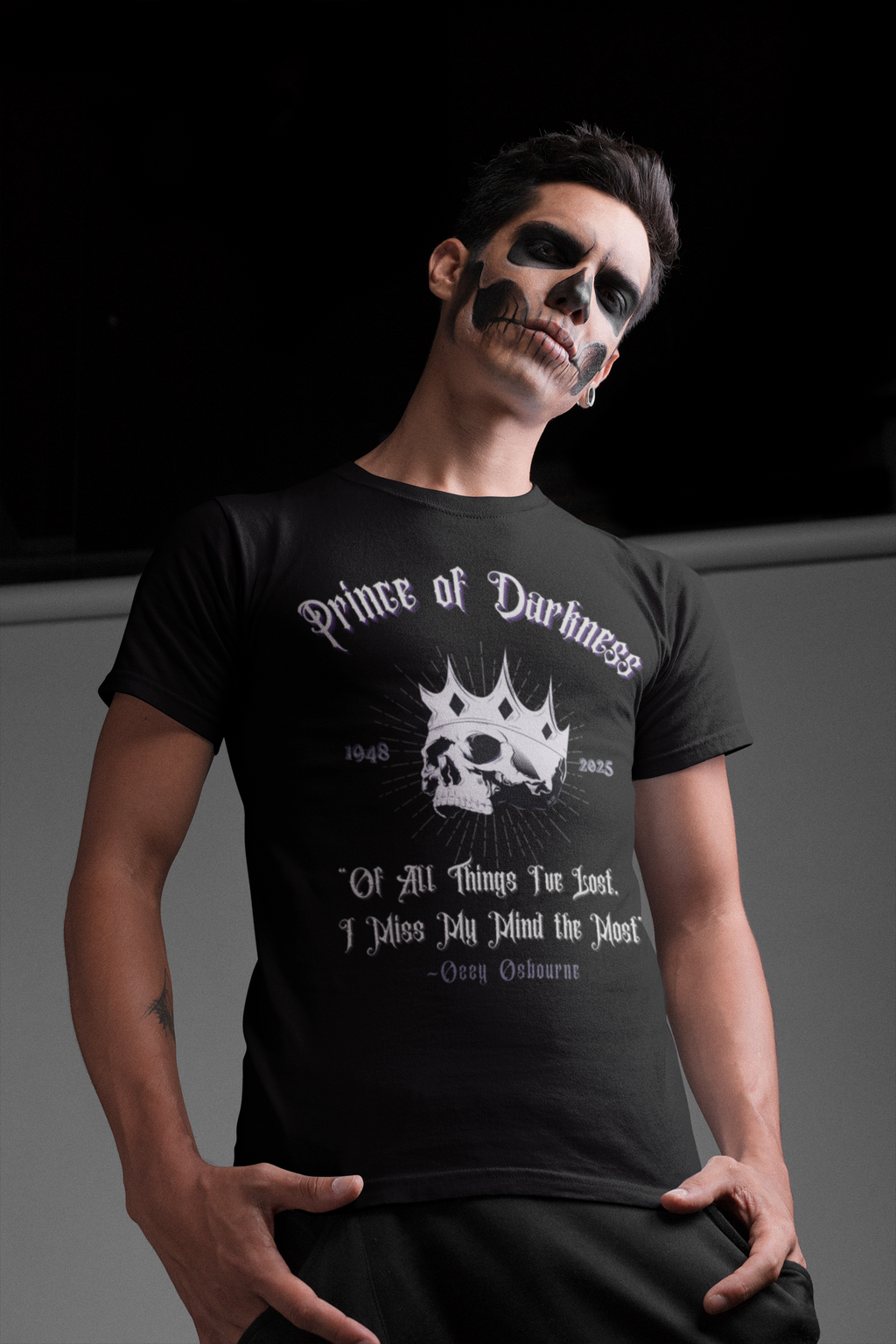 "Prince of Darkness" ode to Ozzy T-Shirt, Unisex Skulls Tee, Gothic Clothing, Dark Aesthetic Fashion, Halloween Apparel, Alternative Gift Ideas