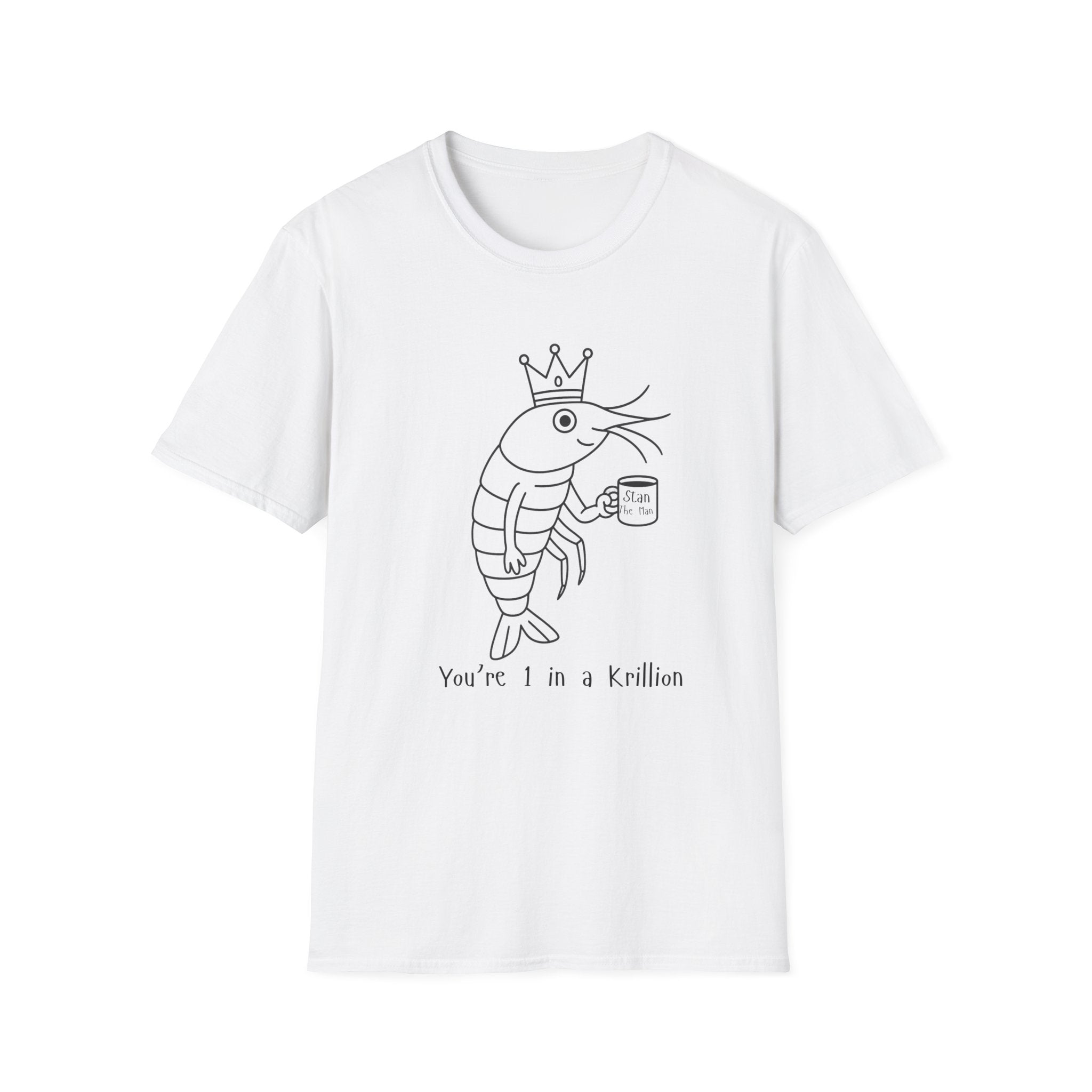 Funny Shrimp King T-Shirt, Unisex Softstyle Tee, Seafood Lover Gift, Quirky Beachwear, Humorous Summer Apparel