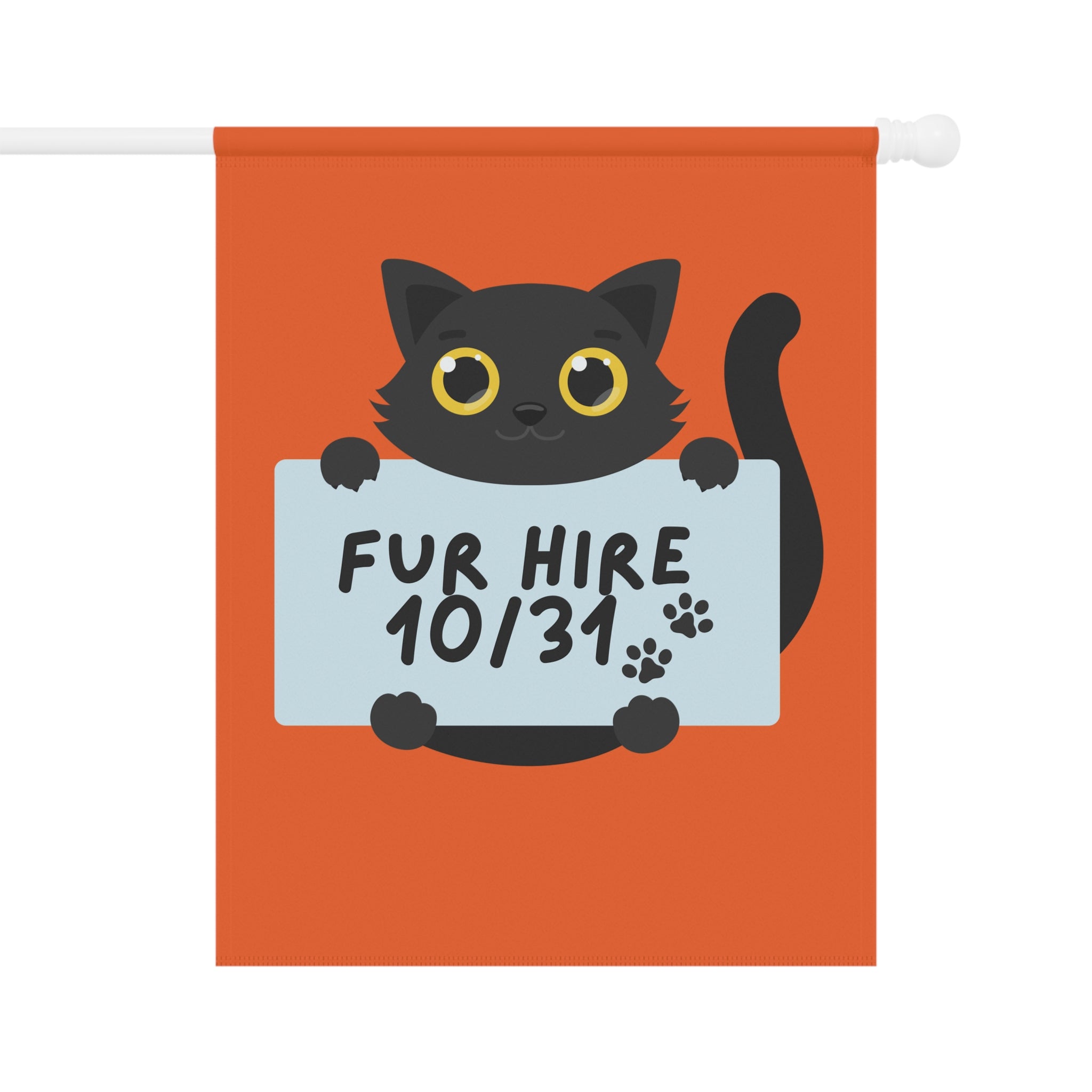 "Fur Hire" Halloween Cat Garden Flag, Personalize 2 sizes, outdoor/ indoor use