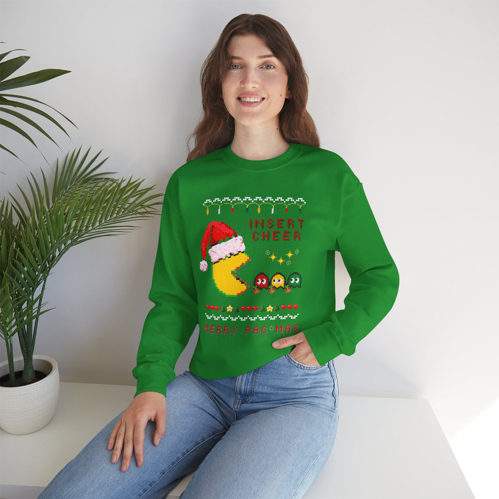 Merry Pac-Man Holiday Sweatshirt — "Insert Cheer" Retro Gamer Christmas Crewneck