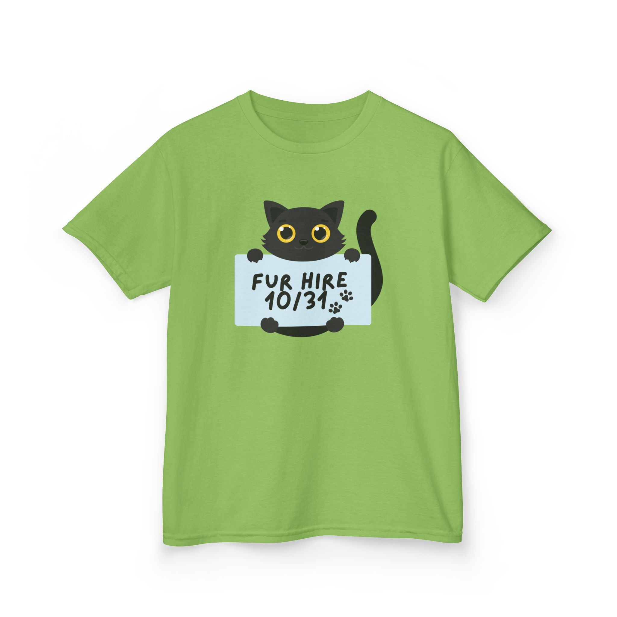 "Fur Hire" Adorable Personalized Halloween Cat Tee for Kids