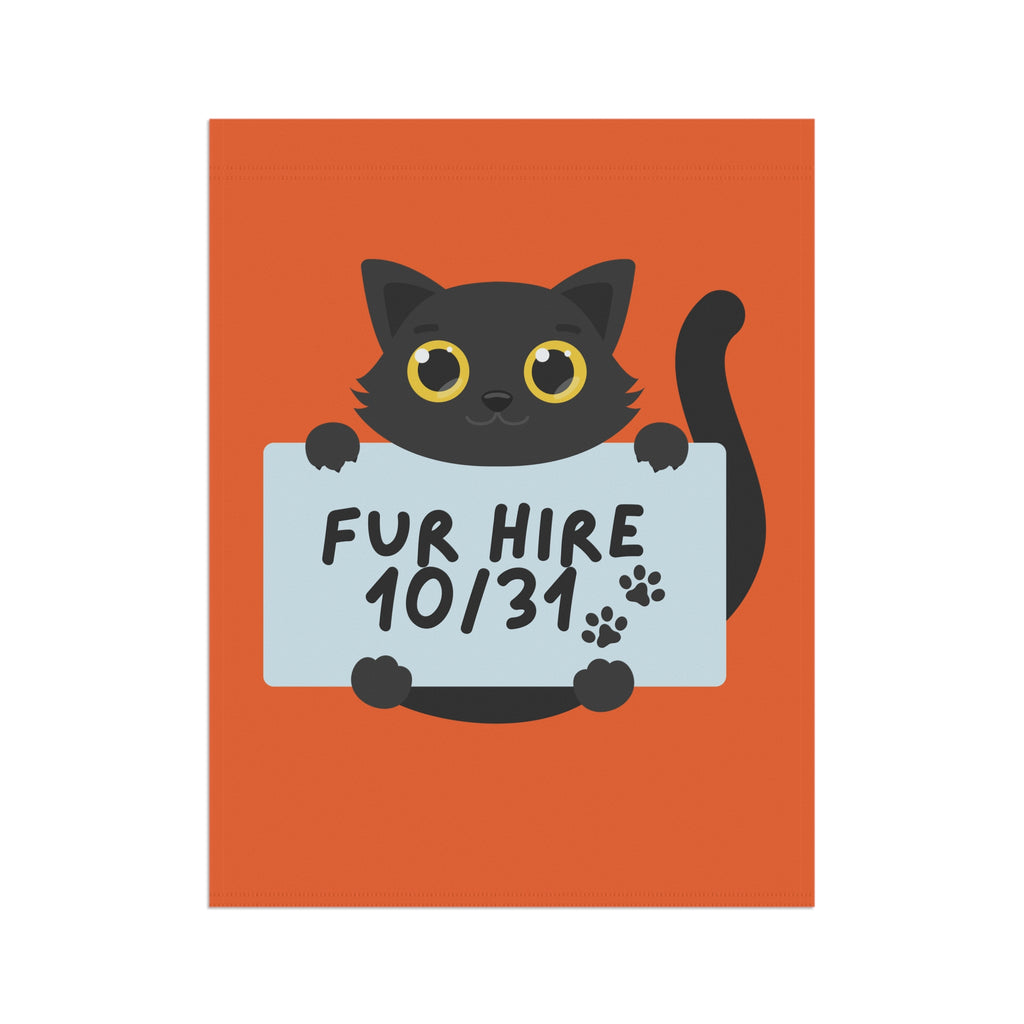 "Fur Hire" Halloween Cat Garden Flag, Personalize 2 sizes, outdoor/ indoor use