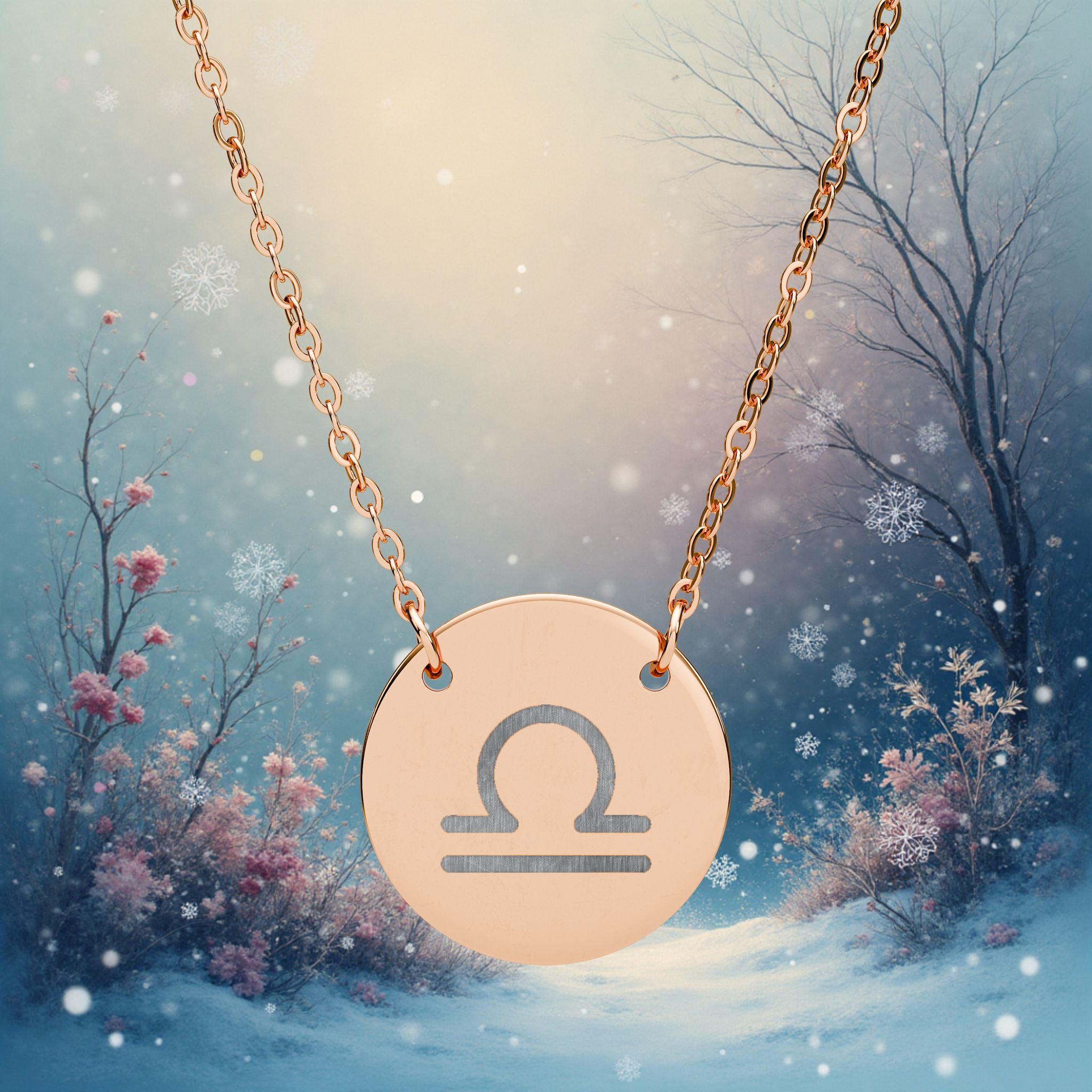 Engraved Circle Necklace — , Custom Initials,/Name/ Cross or Astrology zodiac signs, 18 k gold pvd, 18k rose gold pvd,