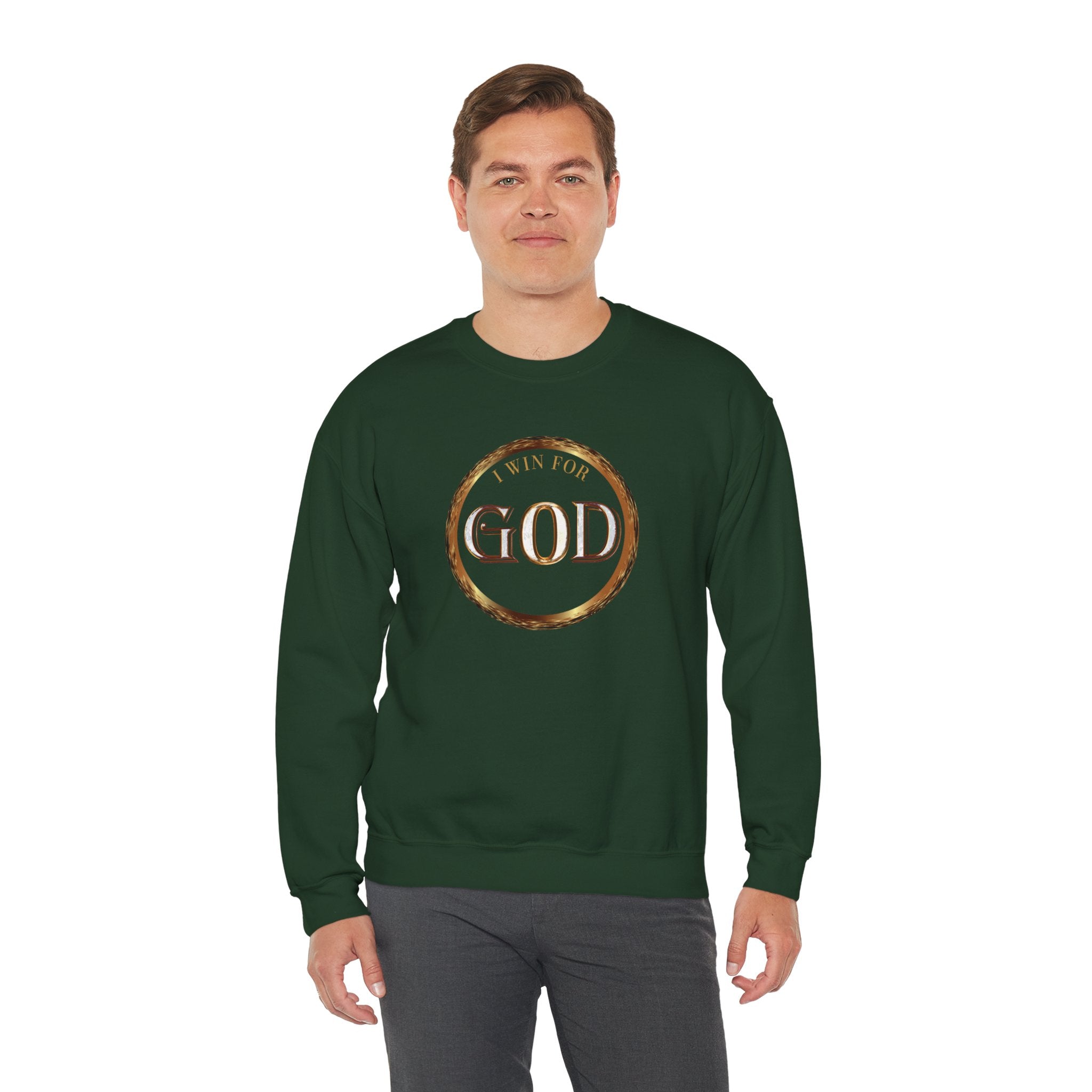 I Win For God Crewneck Sweatshirt — Christian Faith Inspirational Pullover