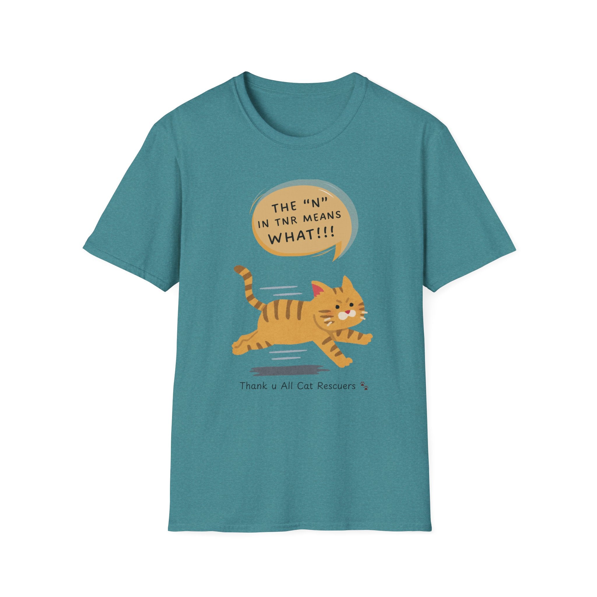 "TNR Means What?"  Unisex Softstyle T-Shirt, Cat Lovers, Supporting Animal Rescue