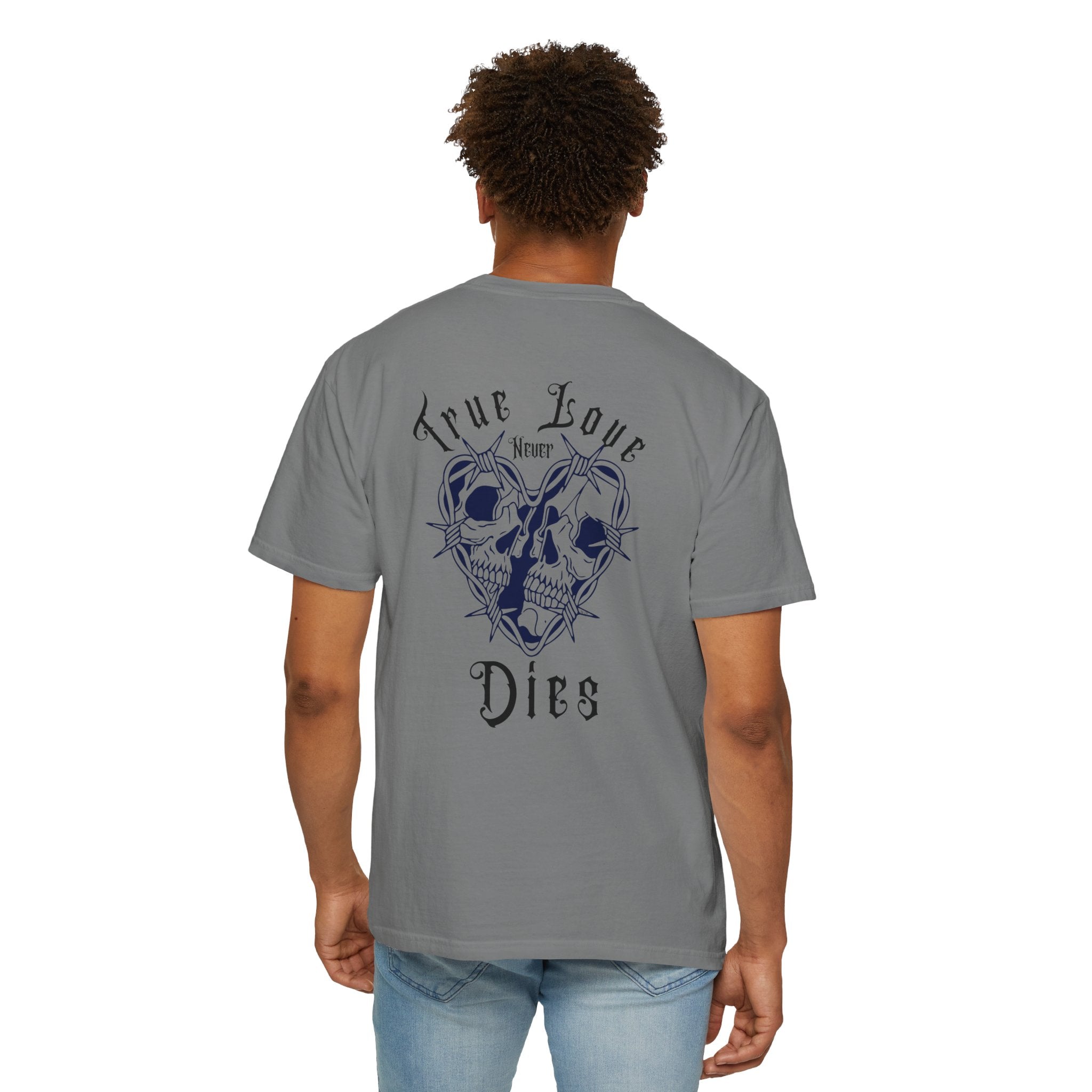 " True Love Never Dies" Halloween Personalized Skull Graphic Tee, Fun Gift for Him or Her