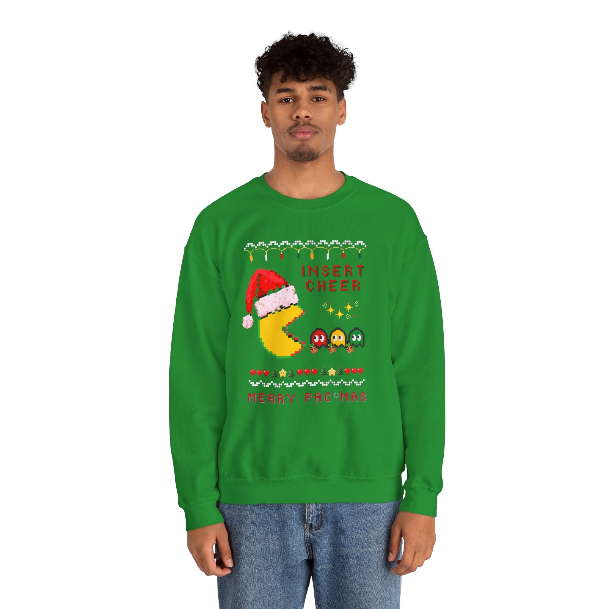 Merry Pac-Man Holiday Sweatshirt — "Insert Cheer" Retro Gamer Christmas Crewneck