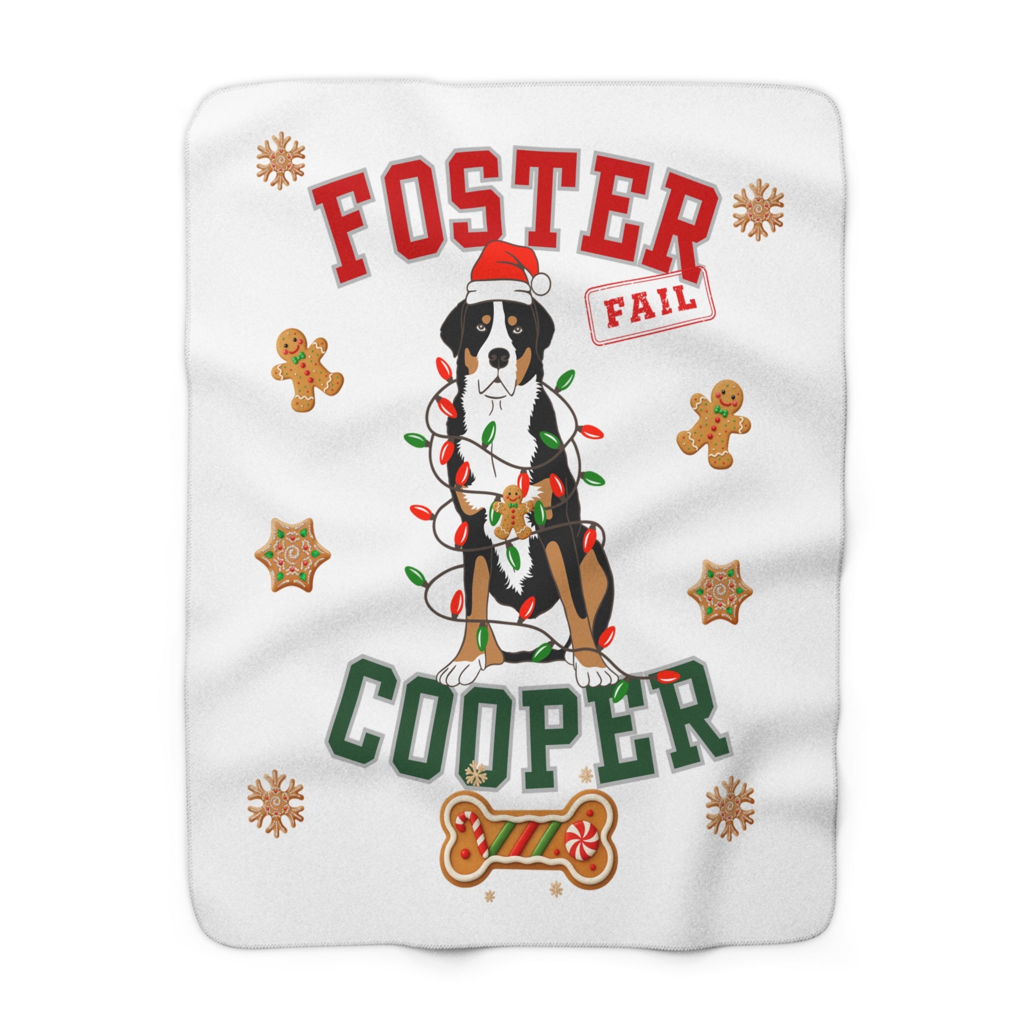Personalized Holiday Dog Sherpa Blanket – "Foster Fail" custom design, Dog or Cat, 50% of profits support Animal Rescues