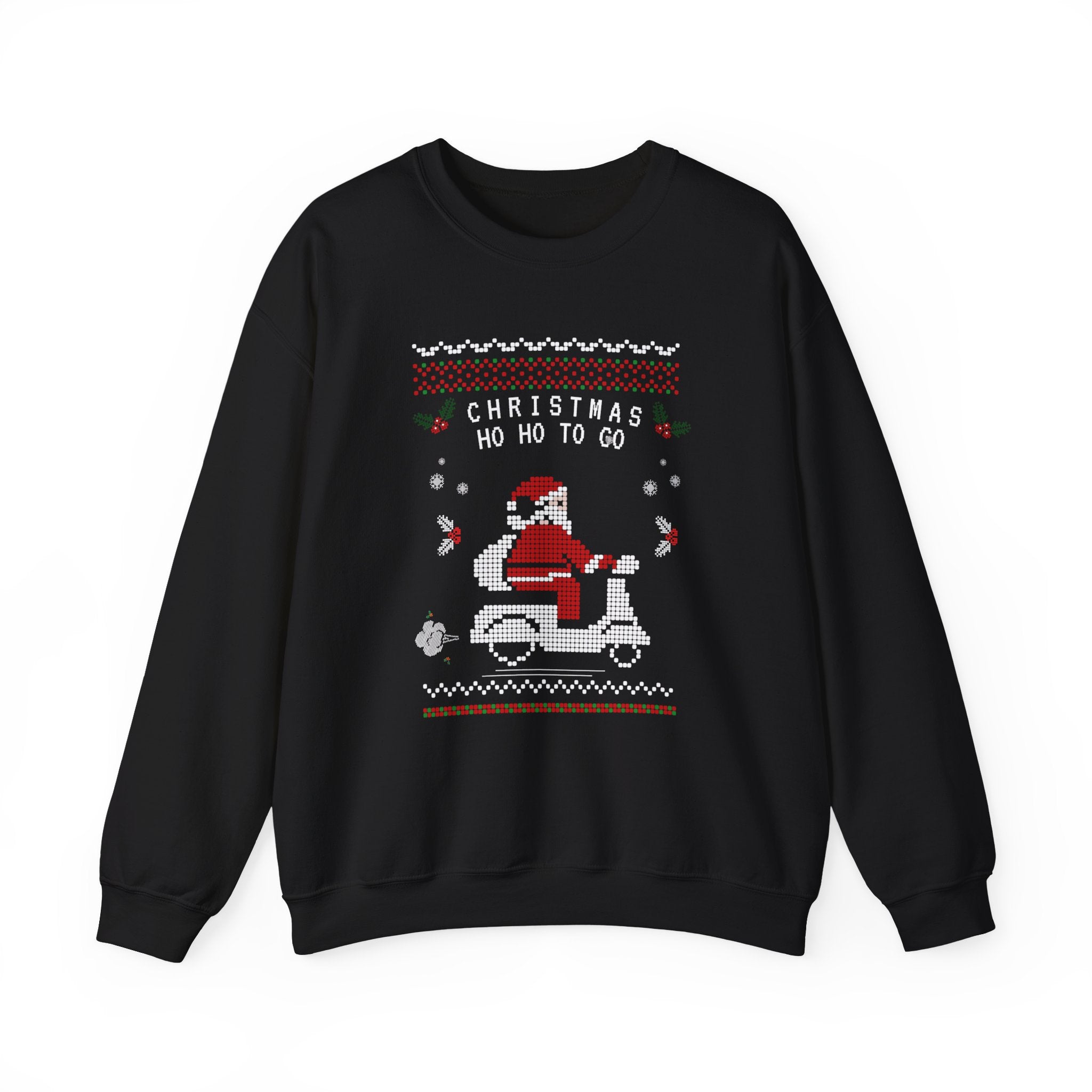 Christmas Ho Ho To Go Sweatshirt — Santa Scooter Holiday Crewneck, holiday ugly christmas sweatshirt, unisex, heavy blend