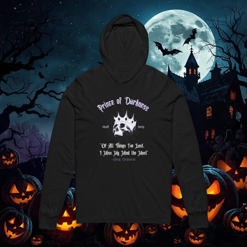 "Prince of Darkness" Ozzy tribute Hooded Long Sleeve Tee Unisex Halloween