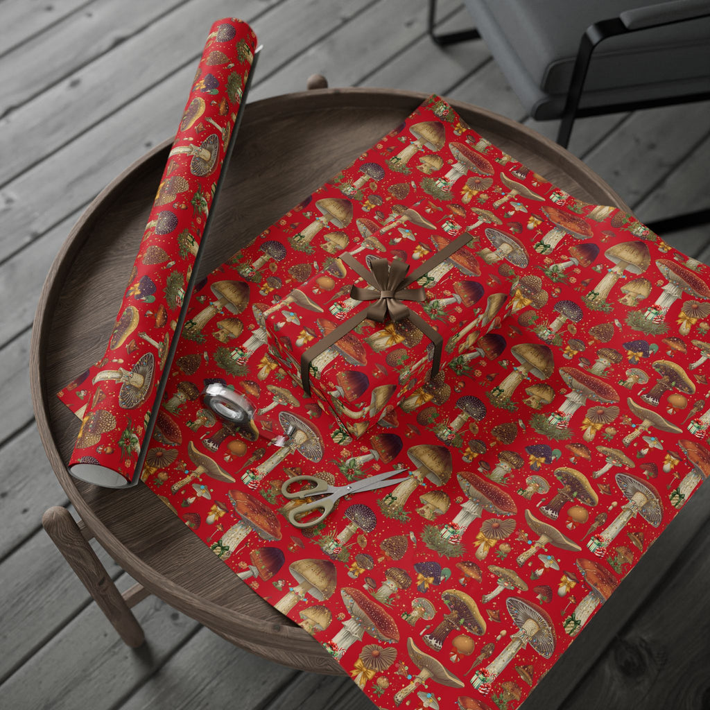 Christmas Magic Mushroom Wrapping Paper Roll — Red Holiday Gift Wrap, Unique gift wrapping