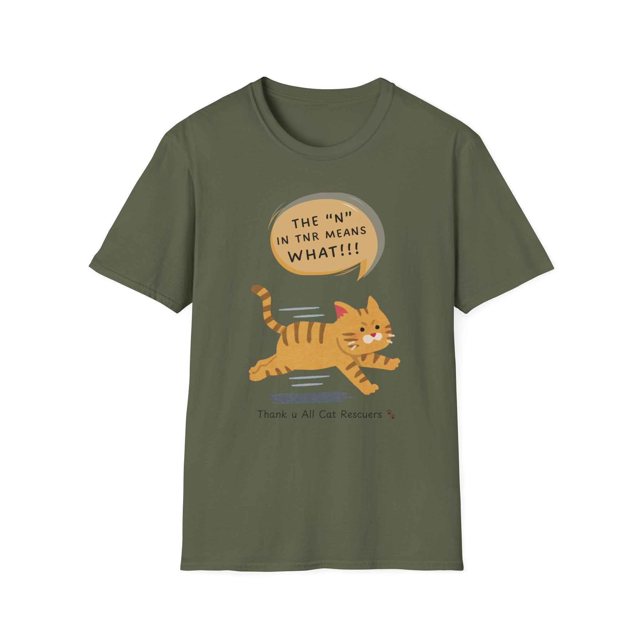 "TNR Means What?"  Unisex Softstyle T-Shirt, Cat Lovers, Supporting Animal Rescue