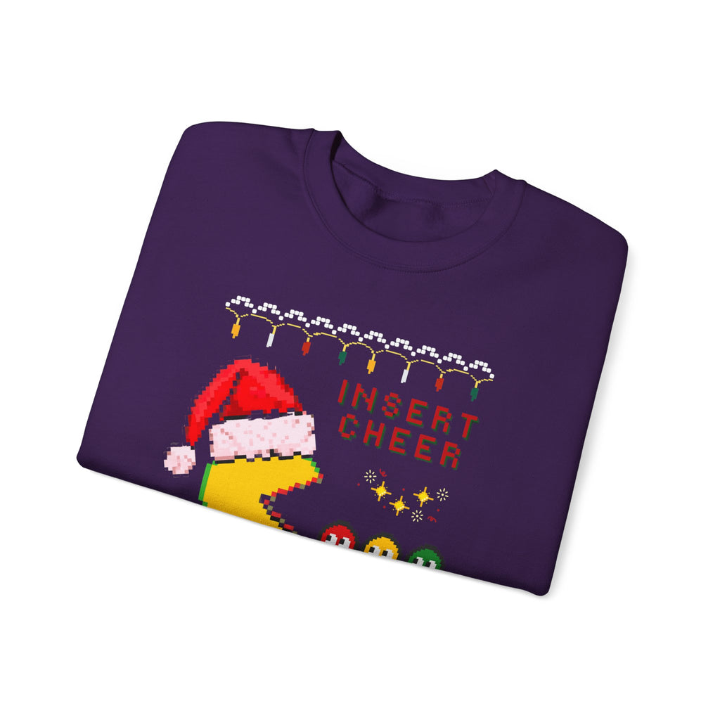 Merry Pac-Man Holiday Sweatshirt — "Insert Cheer" Retro Gamer Christmas Crewneck