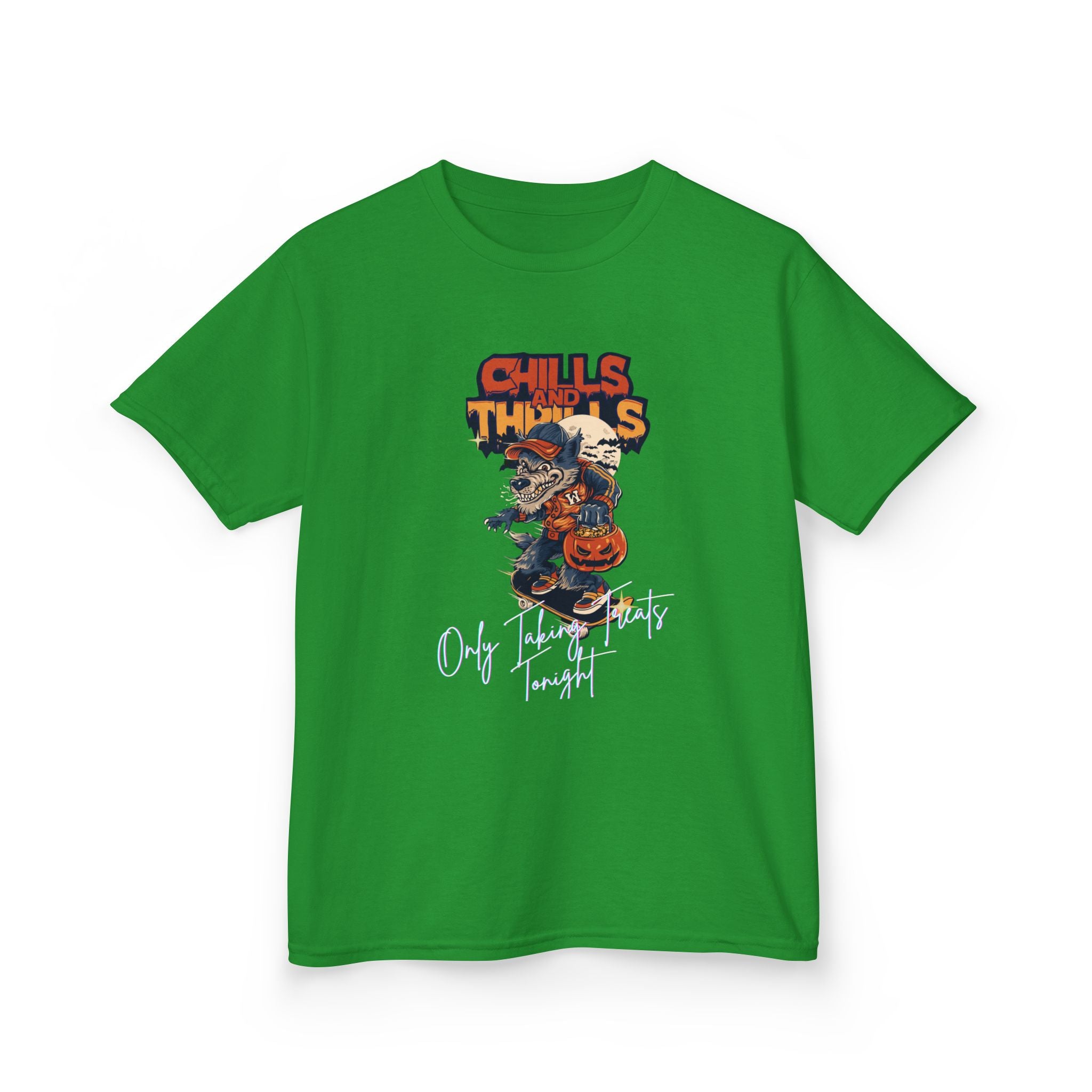 "Only Taking Treats Tonight" Kids Halloween Skateboard Tee, Chills and Thrills  6 colors