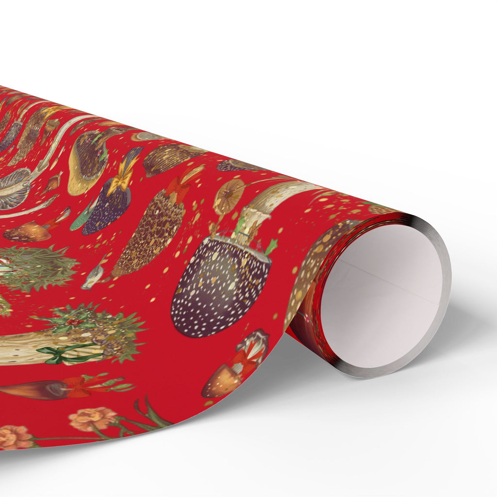 Christmas Magic Mushroom Wrapping Paper Roll — Red Holiday Gift Wrap, Unique gift wrapping