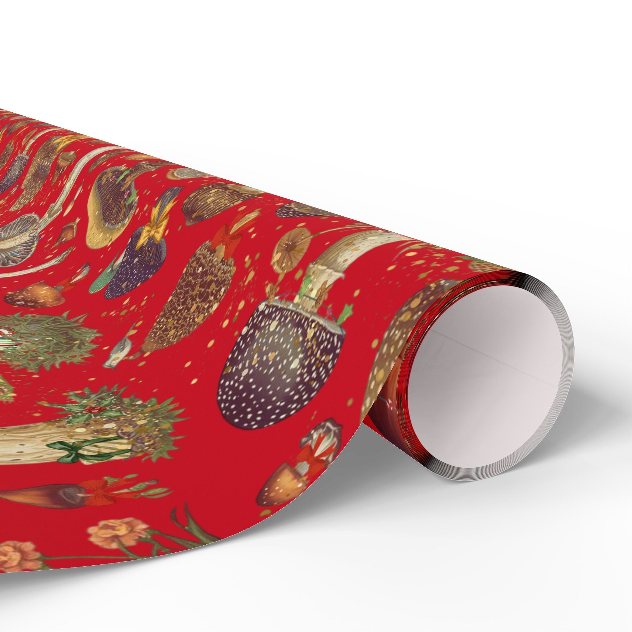 Christmas Magic Mushroom Wrapping Paper Roll — Red Holiday Gift Wrap, Unique gift wrapping