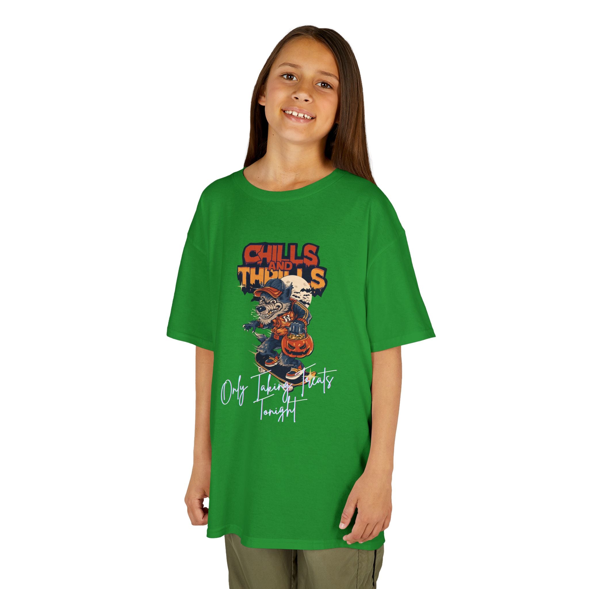 "Only Taking Treats Tonight" Kids Halloween Skateboard Tee, Chills and Thrills  6 colors