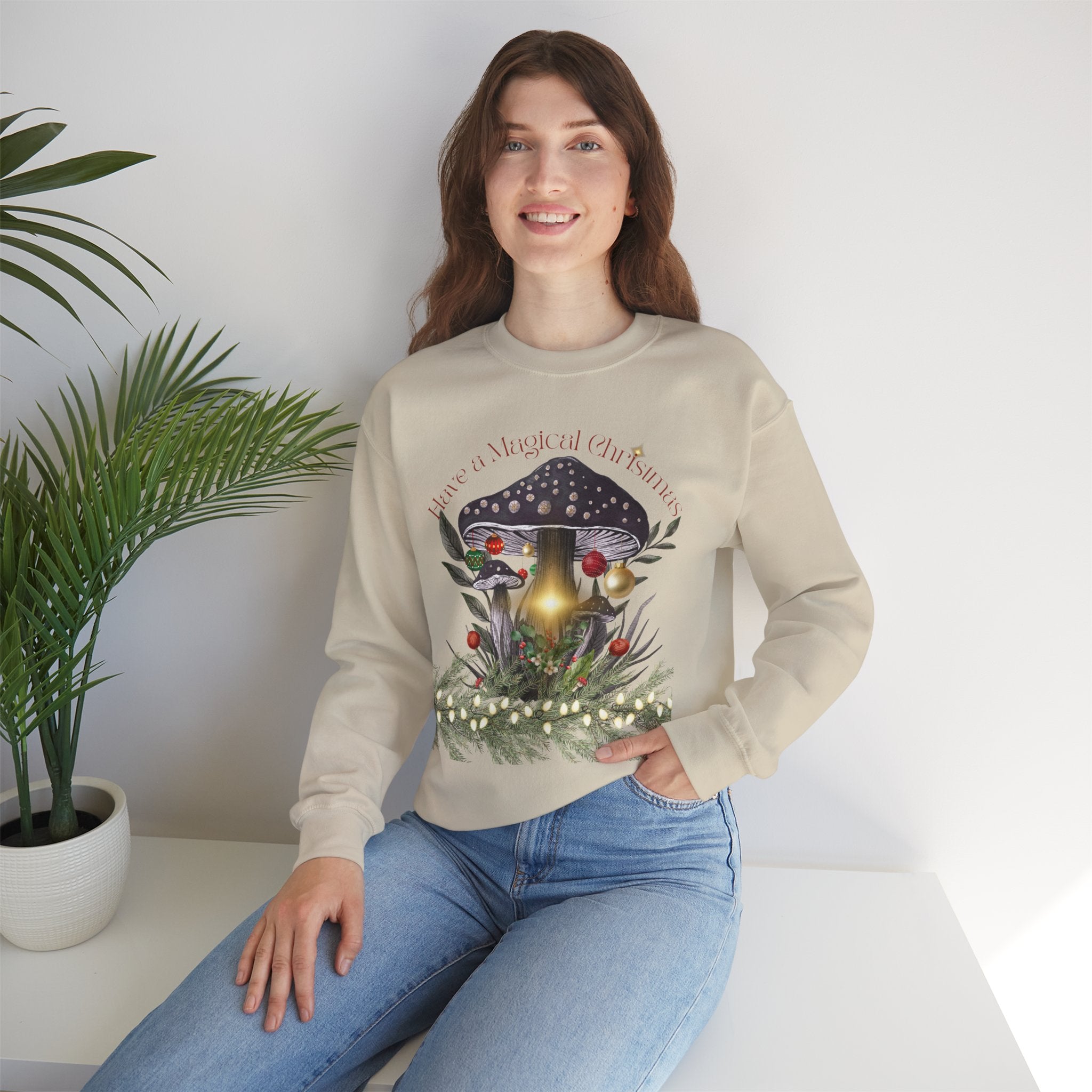 Magic Mushroom Holiday Sweatshirt — "There's a Light in the Center" Cozy, Magic Vintage Mushroom Christmas
