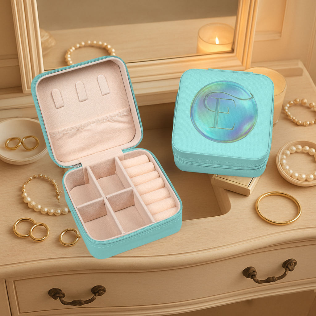 Personalized Monogram Travel Jewelry Case — Compact Organizer with Ring & Earring Compartments, Perfect Gift