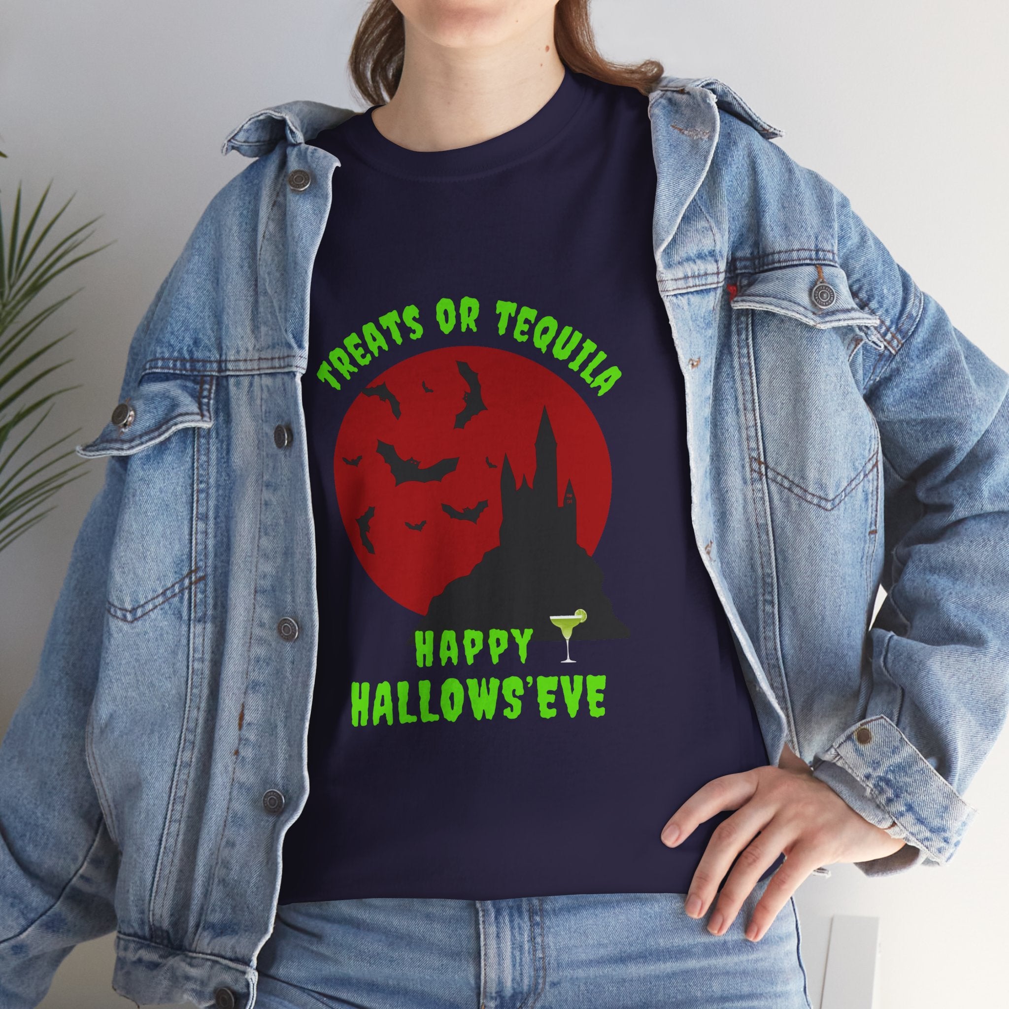 "Treats or Tequila" Halloween Unisex T'shirt,  Fun Drinks Halloween Party Wear