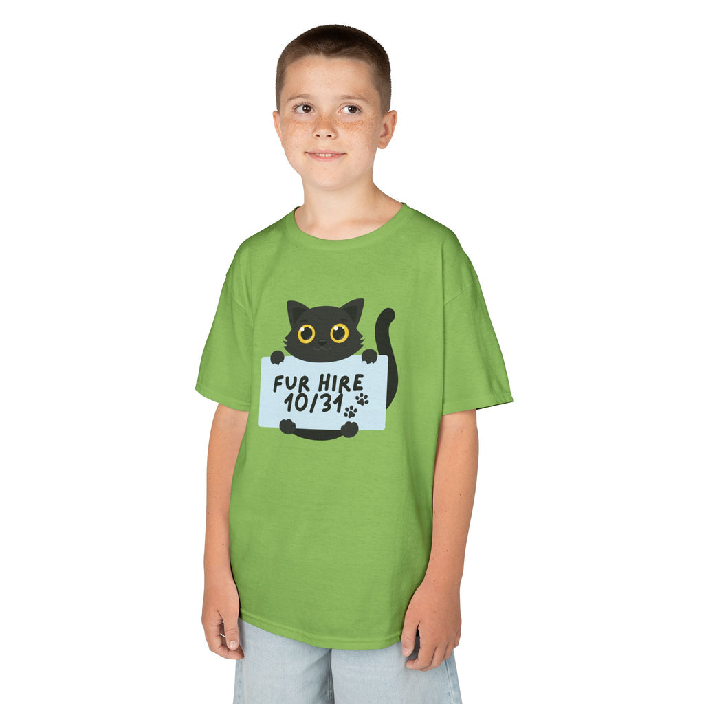 "Fur Hire" Adorable Personalized Halloween Cat Tee for Kids