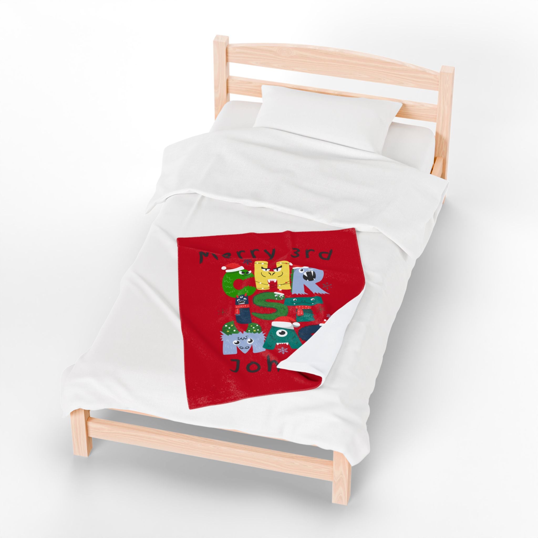 Kids Gift Plush Blanket — Personalized "Merry 3rd Christmas Johnny" Kids Holiday Throw, Velveteen, 2 sizes