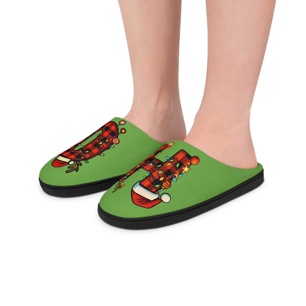 Men's indoor Christmas OH/ HO Slippers- Personalized initials, green, holidays gifts for him