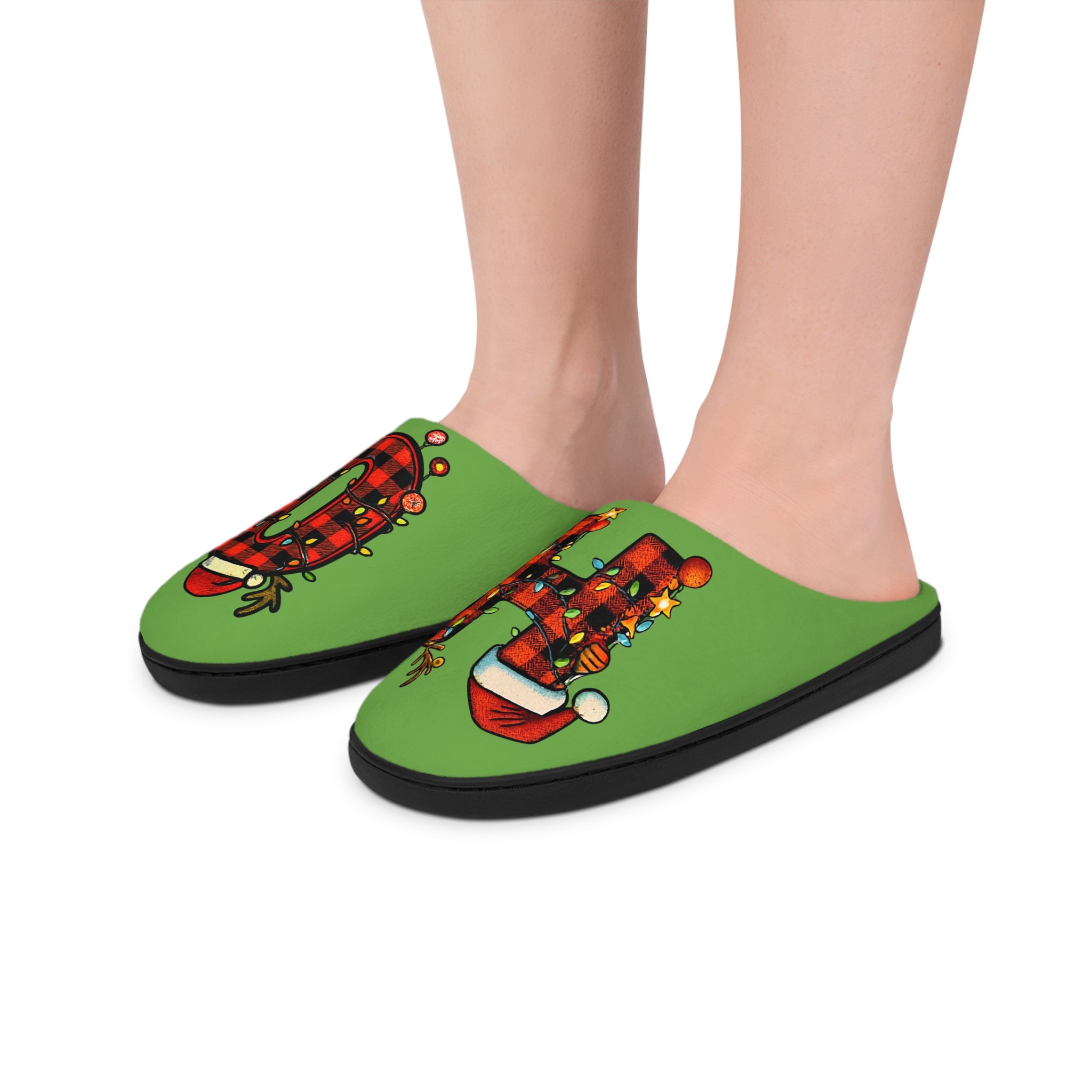 Men's indoor Christmas OH/ HO Slippers- Personalized initials, green, holidays gifts for him