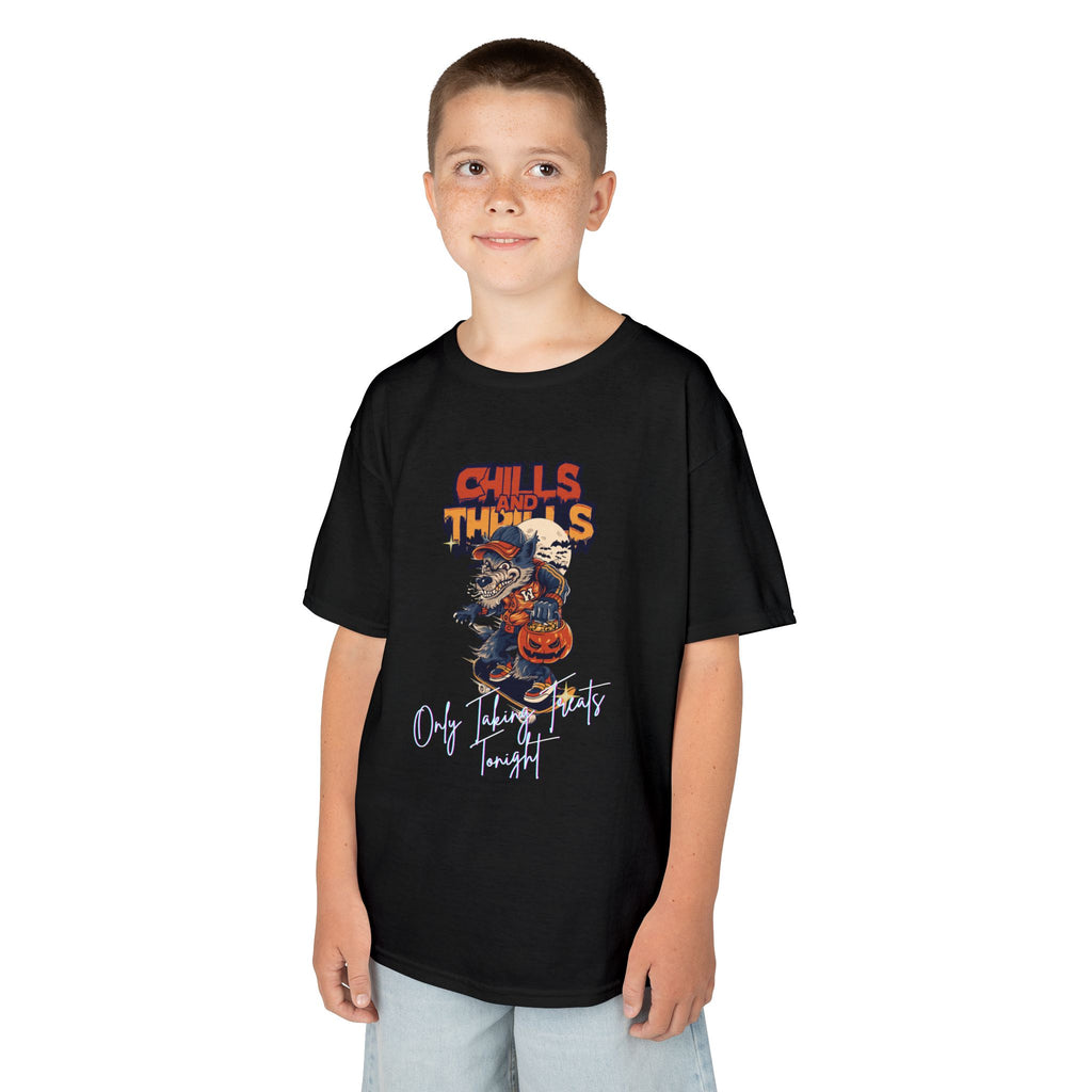 "Only Taking Treats Tonight" Kids Halloween Skateboard Tee, Chills and Thrills  6 colors