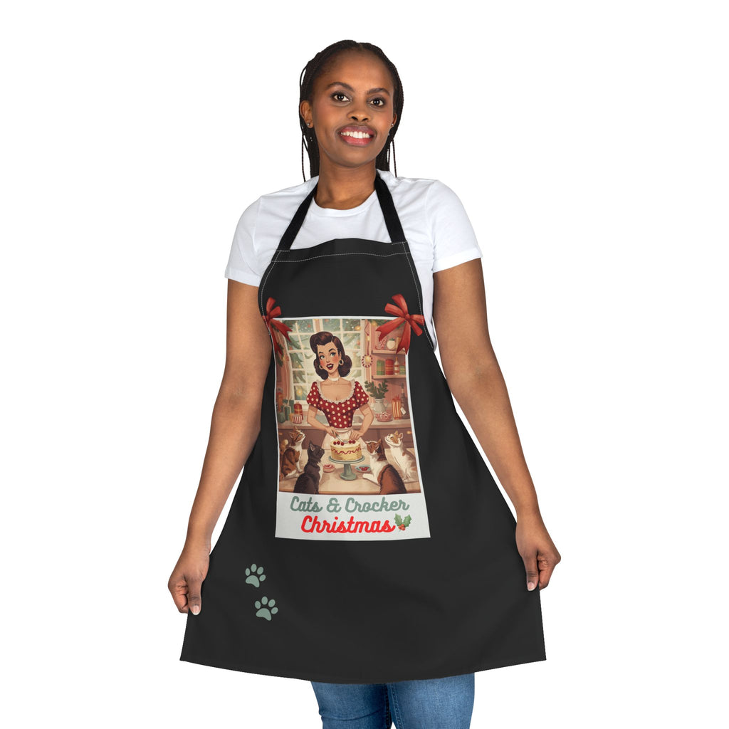 Christmas Retro Cat Lovers Apron — "Cats and Crocker" Holiday Kitchen Apron, Holiday Hostess Gifts, Holiday Old fashion fun