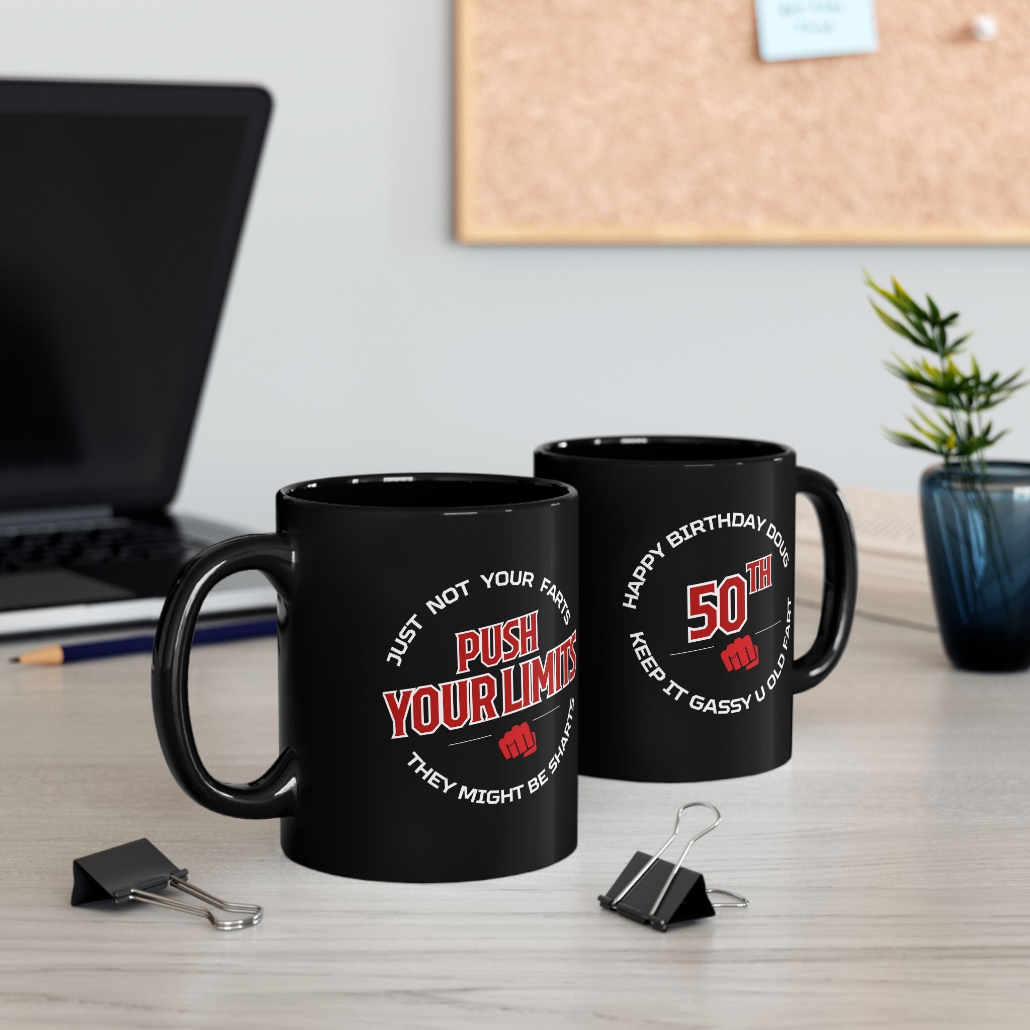 "Push Limits" Funny Mug - Black 11oz/15oz Personalized Gift for Birthdays