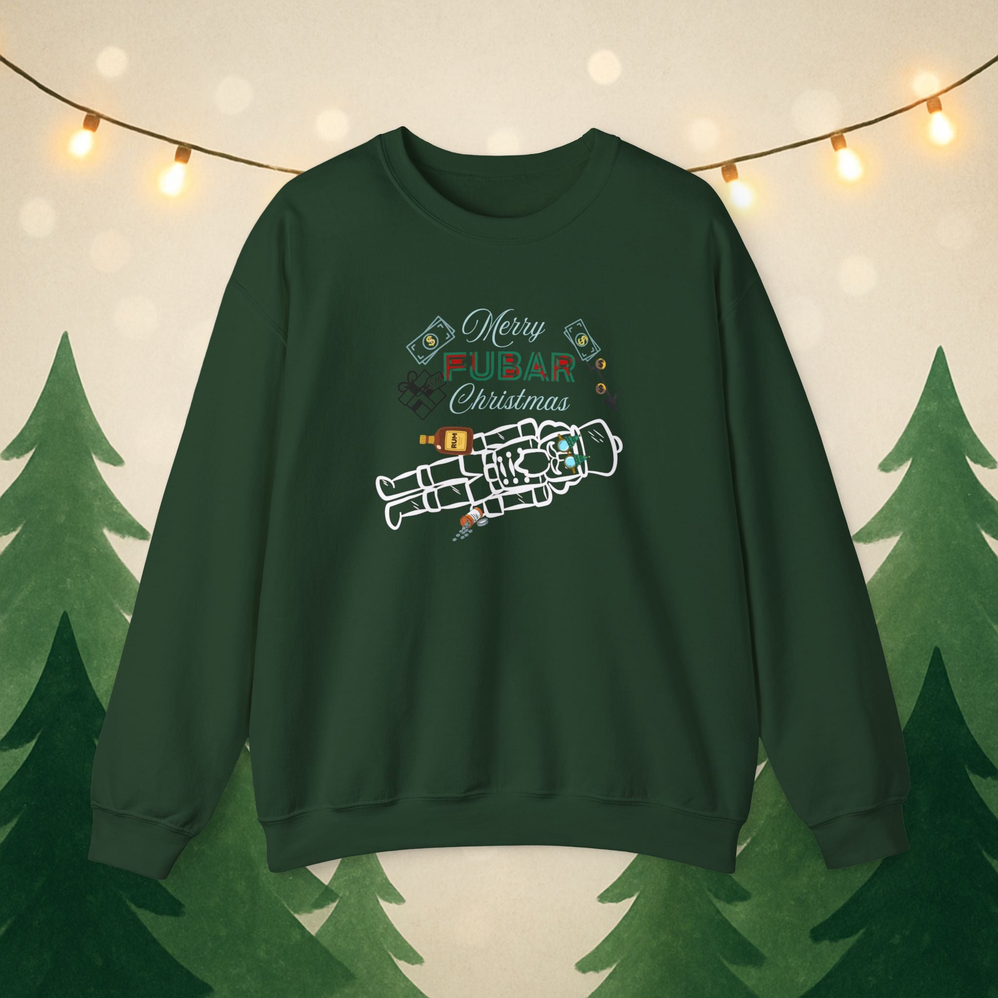Nutty Nutcracker "Fubar" Christmas Crewneck Sweatshirt — Festive Holiday Sweater, Funny, Gift for Her or Him