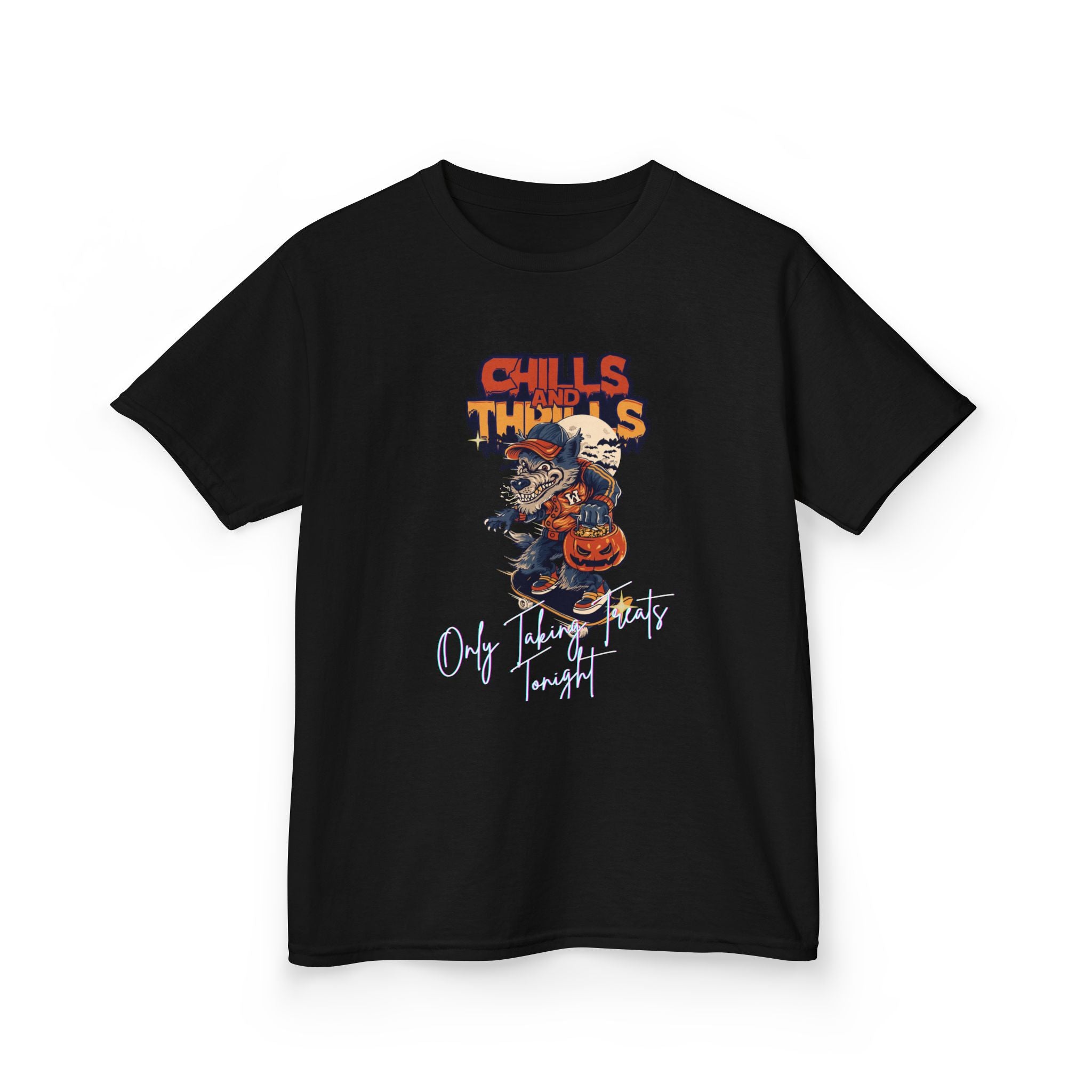 "Only Taking Treats Tonight" Kids Halloween Skateboard Tee, Chills and Thrills  6 colors