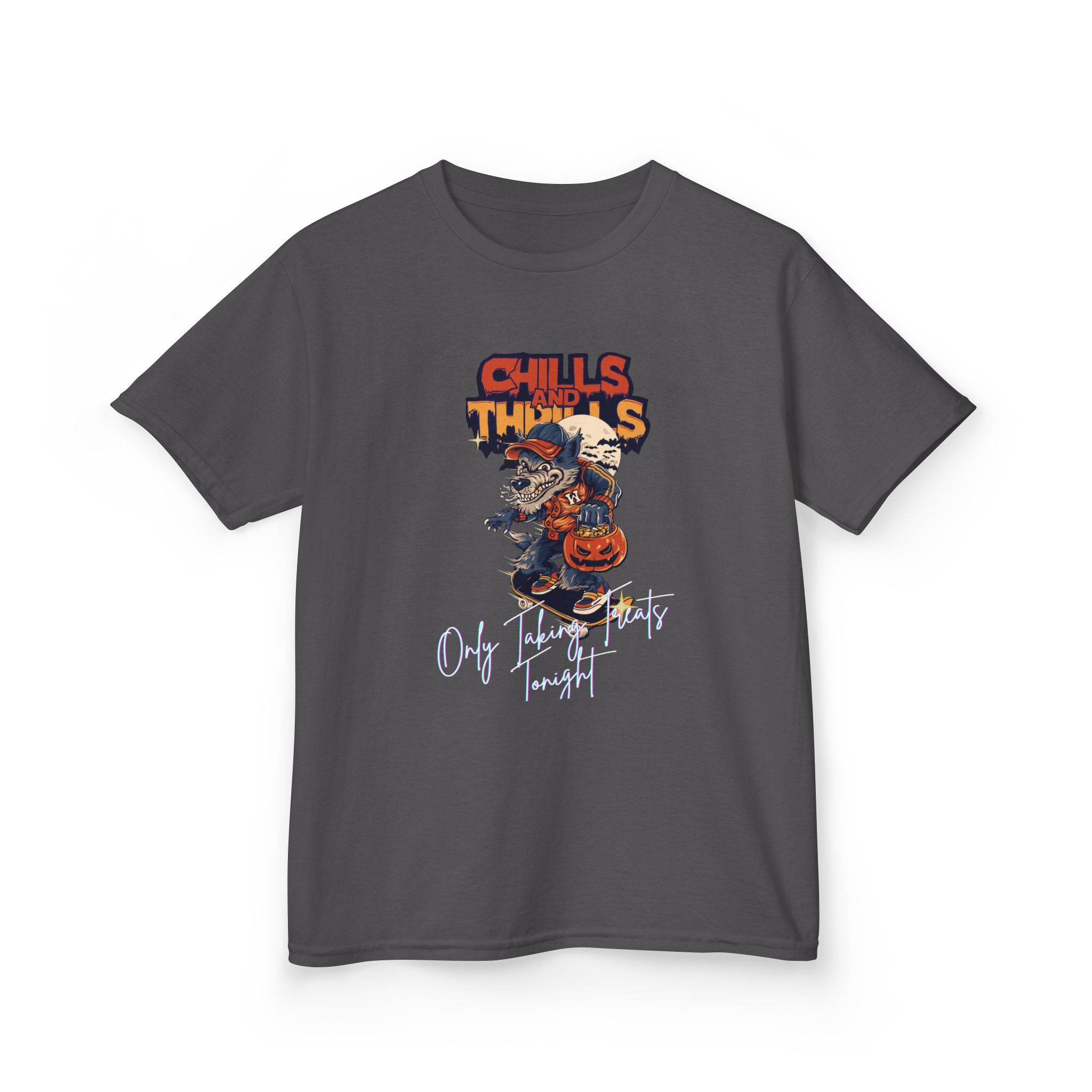 "Only Taking Treats Tonight" Kids Halloween Skateboard Tee, Chills and Thrills  6 colors