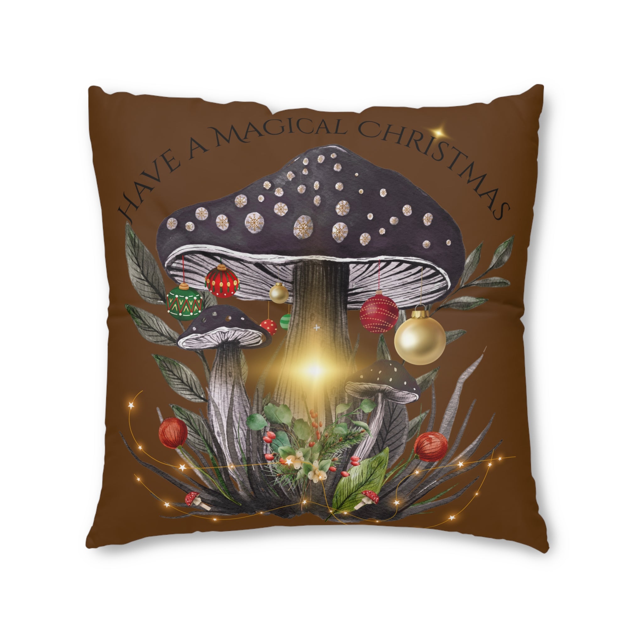 Vintage Christmas Magic Mushroom Tufted Floor Pillow — 30" x 30" Large, double sided, yoga pillow