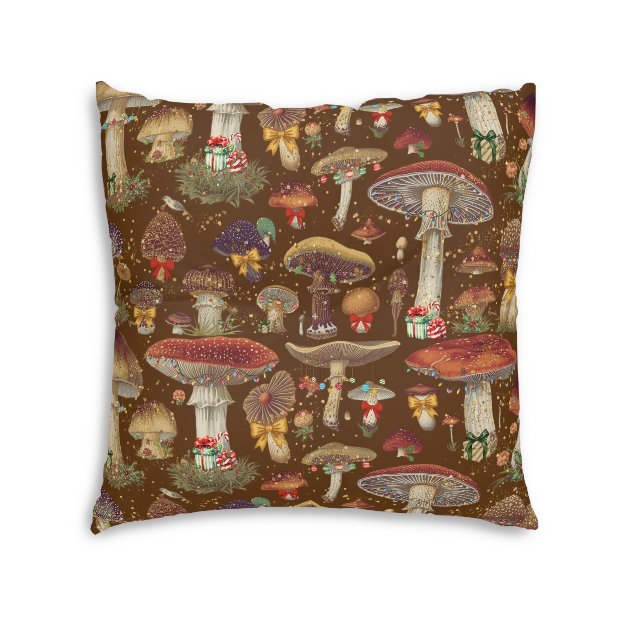 Vintage Christmas Magic Mushroom Tufted Floor Pillow — 30" x 30" Large, double sided, yoga pillow