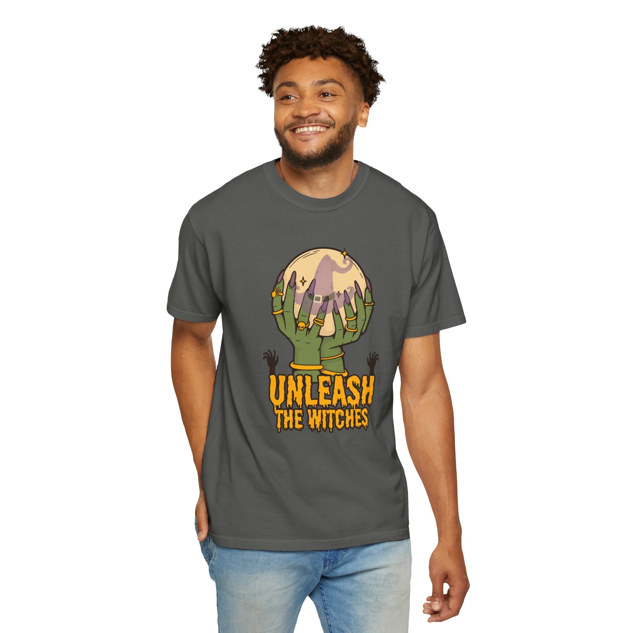 "Unleash the Witches" Unisex Halloween Tee, Witchy Stuff, Spooky Cool