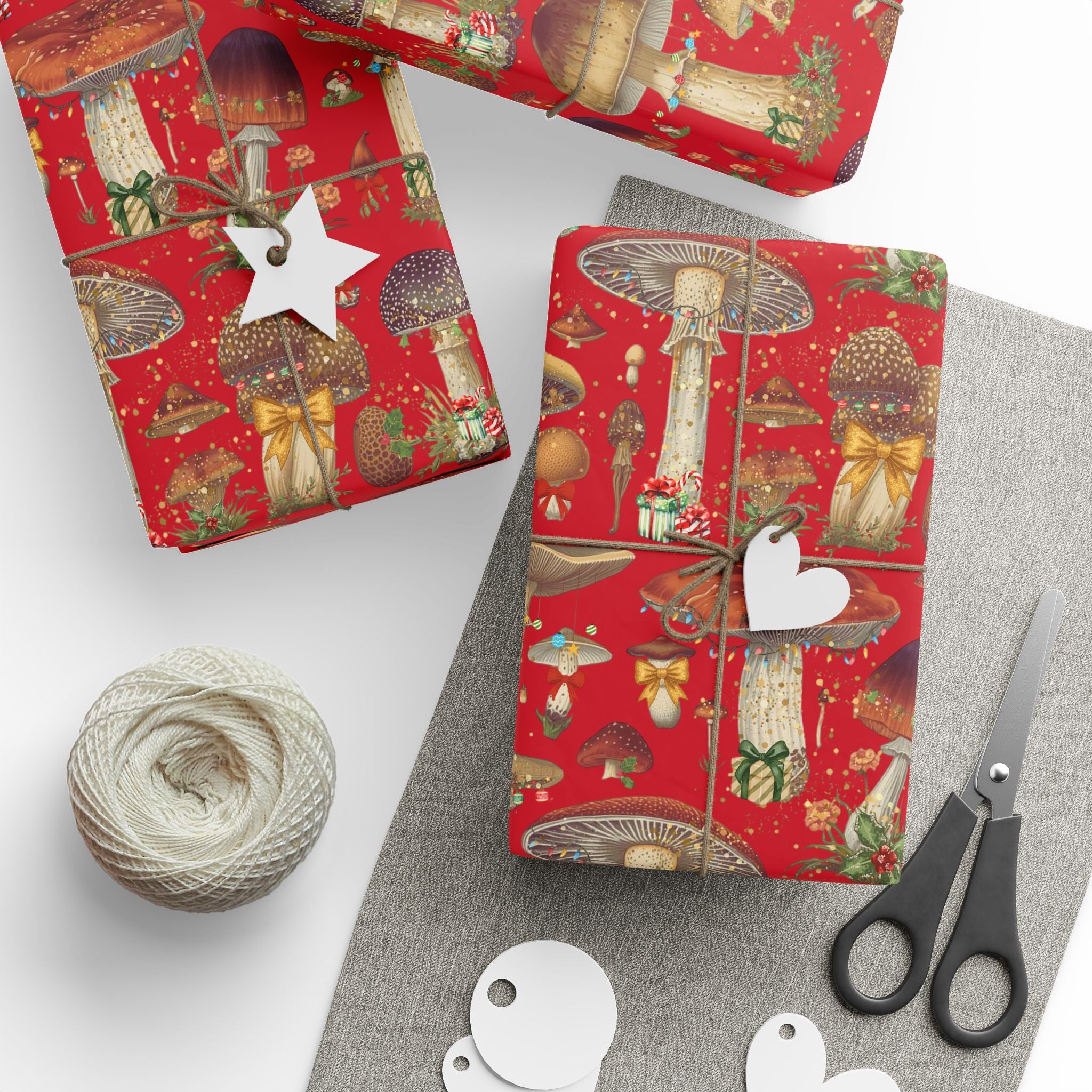 Christmas Magic Mushroom Wrapping Paper Roll — Red Holiday Gift Wrap, Unique gift wrapping