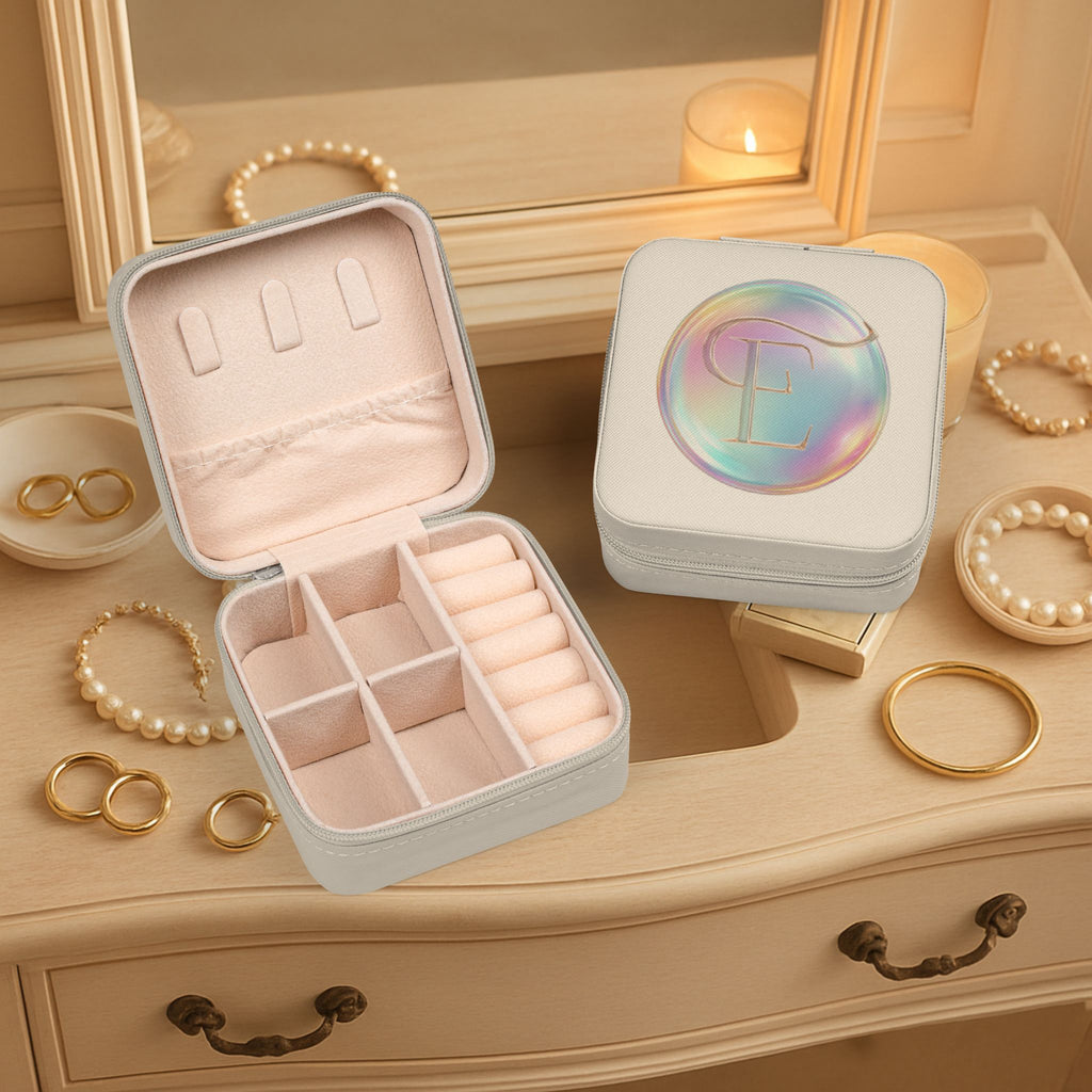 Personalized Monogram Travel Jewelry Case — Compact Organizer with Ring & Earring Compartments, Perfect Gift