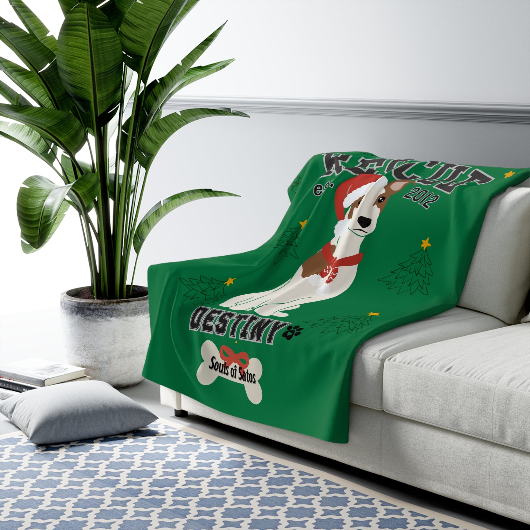 Personalized Cat or Dog "Rescue"Sherpa Blanket — Pet Lovers Holiday Throw, 50% of profits support Animal Rescues